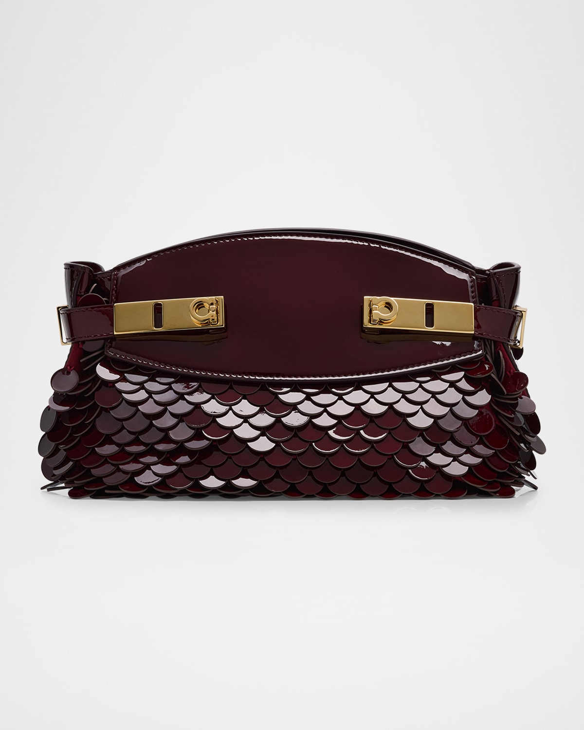 FERRAGAMO HUG SMALL SEQUINED LEATHER POUCH CLUTCH BAG 