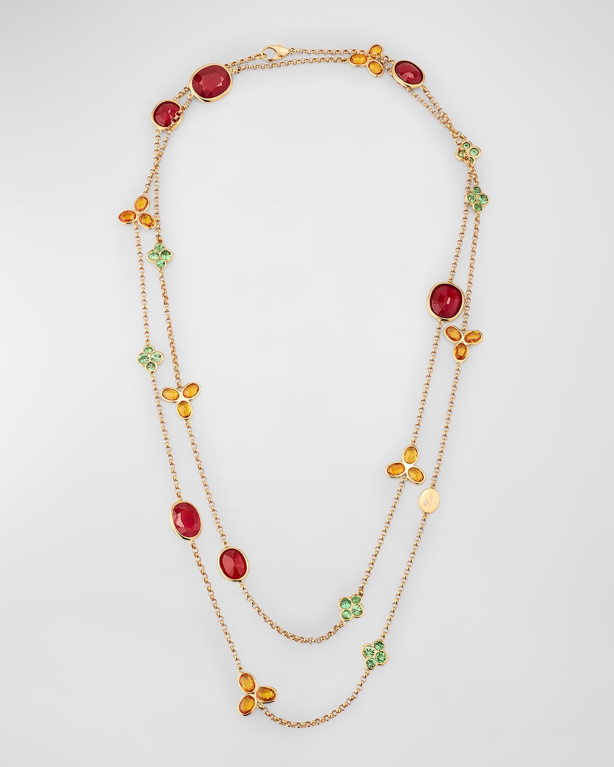 Shop Alexander Laut 18k Pink Sapphire, Orange Sapphire And Tsavorite Long Necklace In Sapphire Oran Sapphire