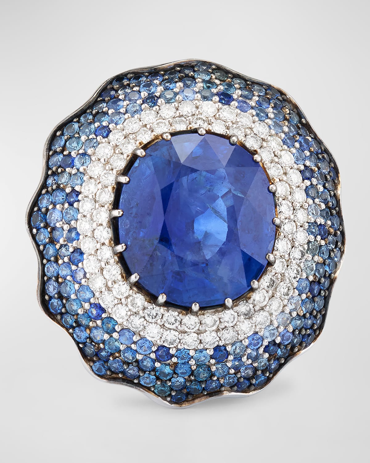 Shop Alexander Laut 18k White Gold Sapphire Ring With Pave Diamonds And Sapphires, Ring 7 In Sapphire Diamond