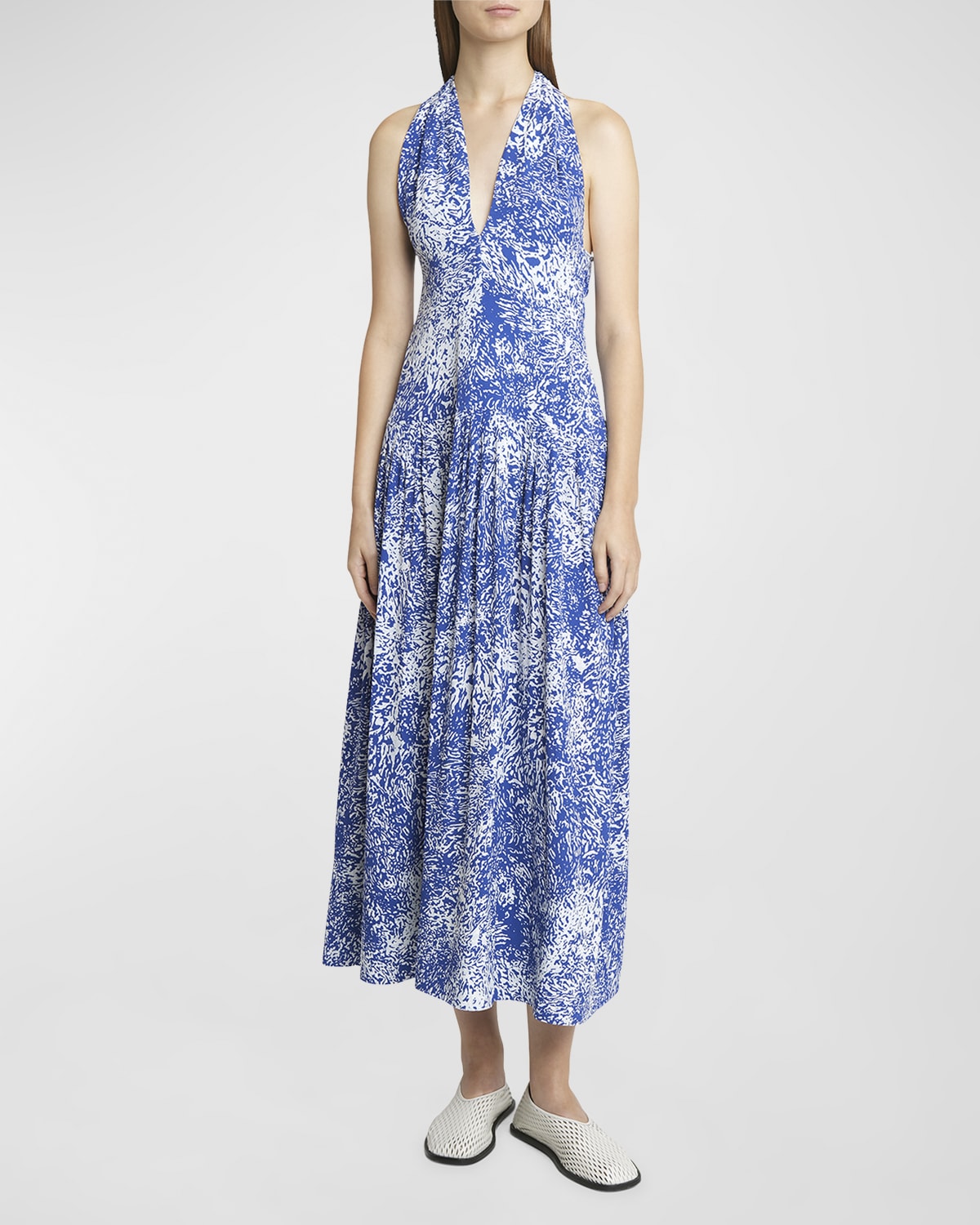 Shop Proenza Schouler Simone Printed Viscose Crepe De Chine Dress In Cobalt Multi