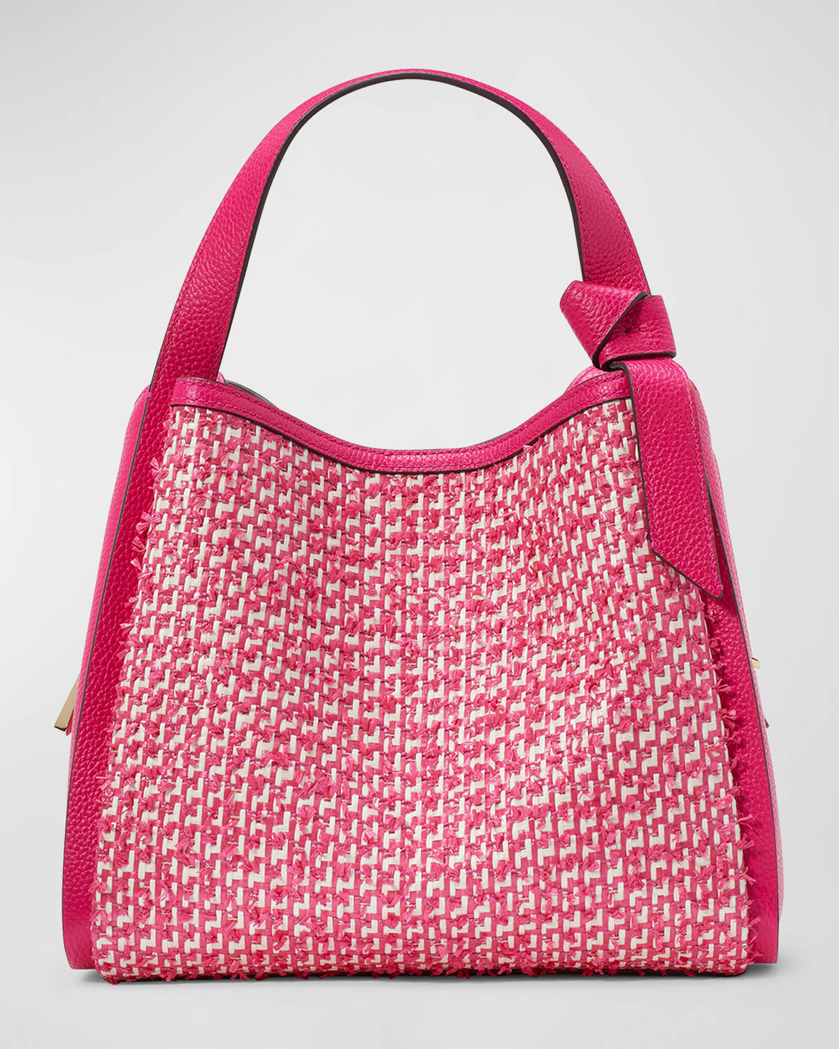 knott tweed straw top-handle bag
