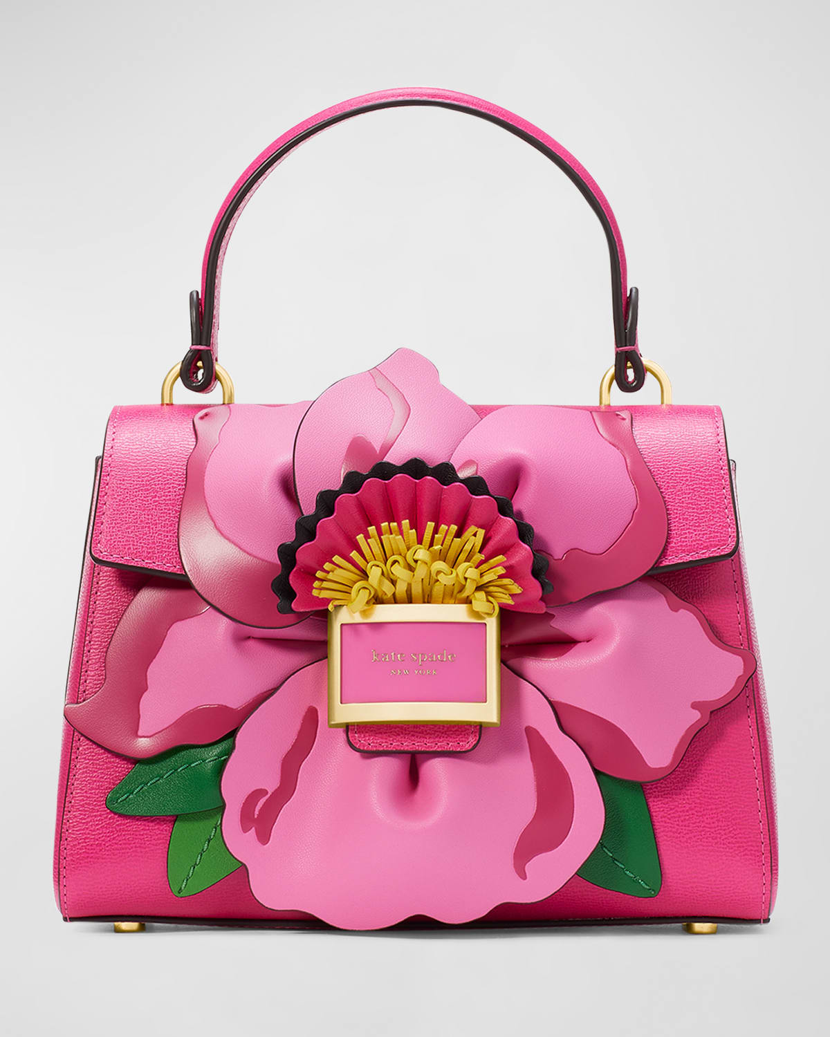katy floral leather top-handle bag