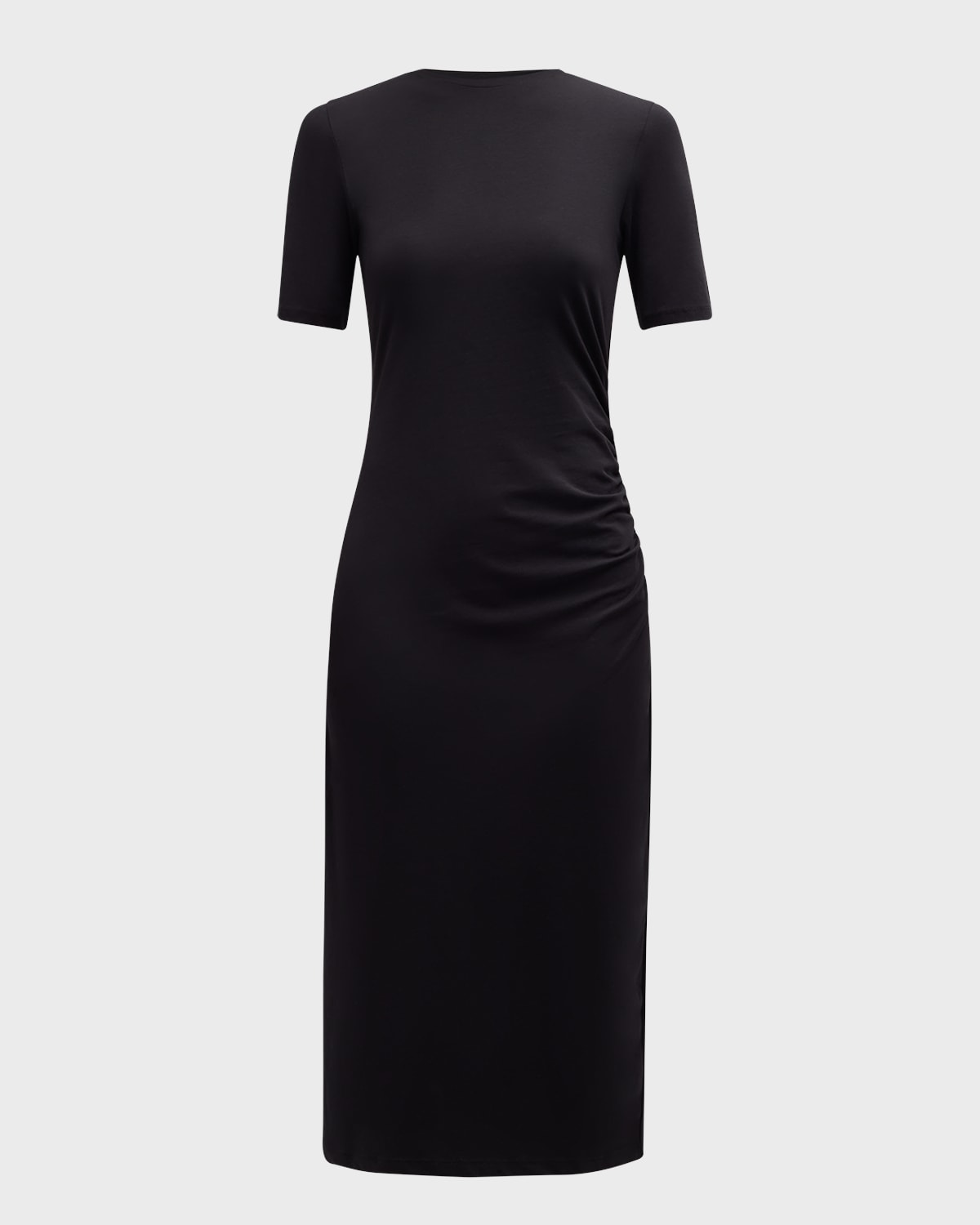 Shop Vince Short-sleeve Side Drape Midi Dress In Black