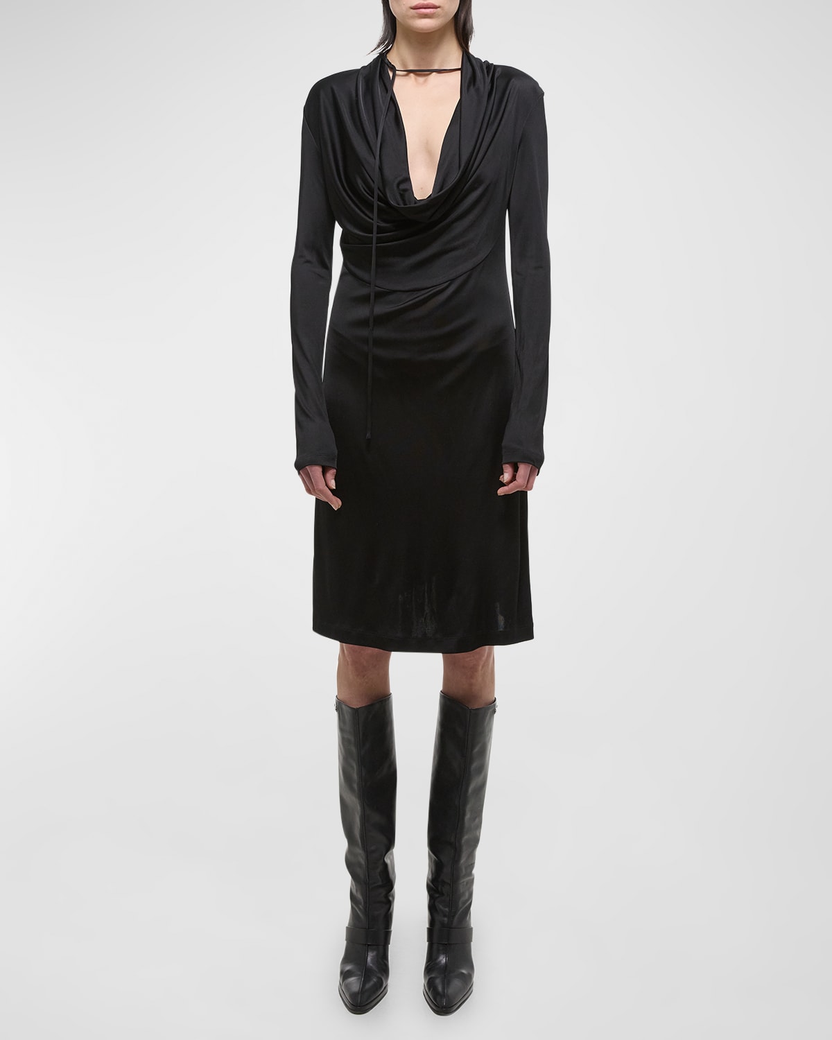 Shop Helmut Lang Liquid Jersey Cowl-neck Dress In Black