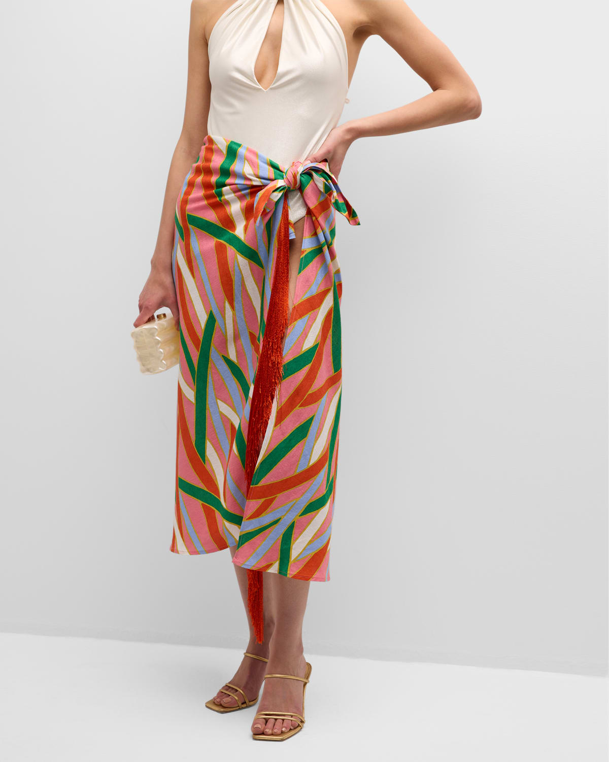 Shop Cult Gaia Romilly Fringe-trim Coverup Maxi Skirt In Vintage Stripe Print