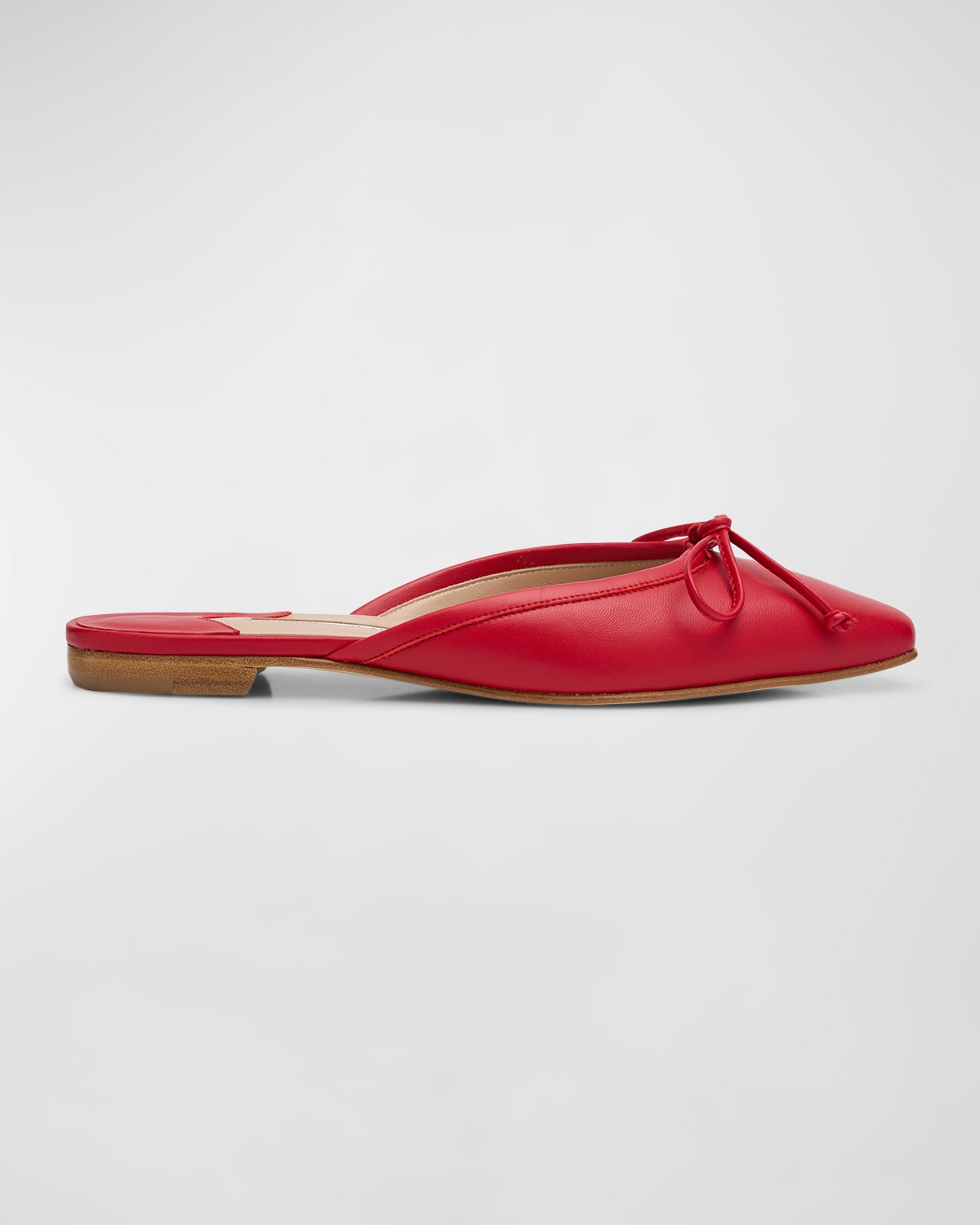 Shop Manolo Blahnik Lambskin Bow Ballerina Mules In Red