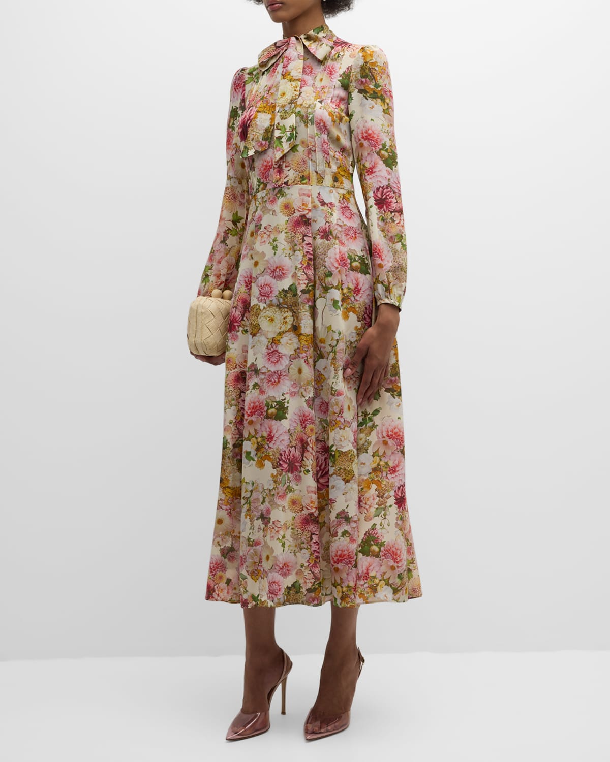 Shop Adam Lippes Alison Floral Crepe De Chine Long-sleeve Maxi Dress In Cream Floral