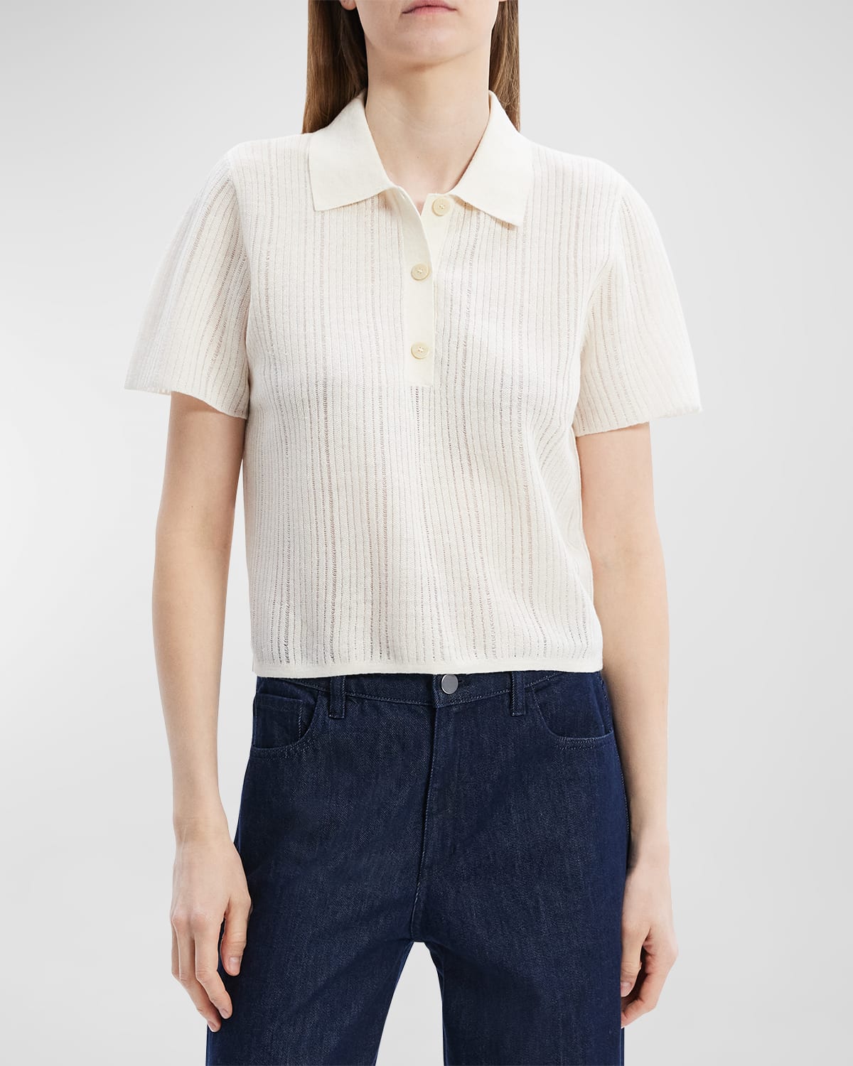 Shop Theory Neo Sag Harbor Cropped Short-sleeve Polo Shirt In Bone