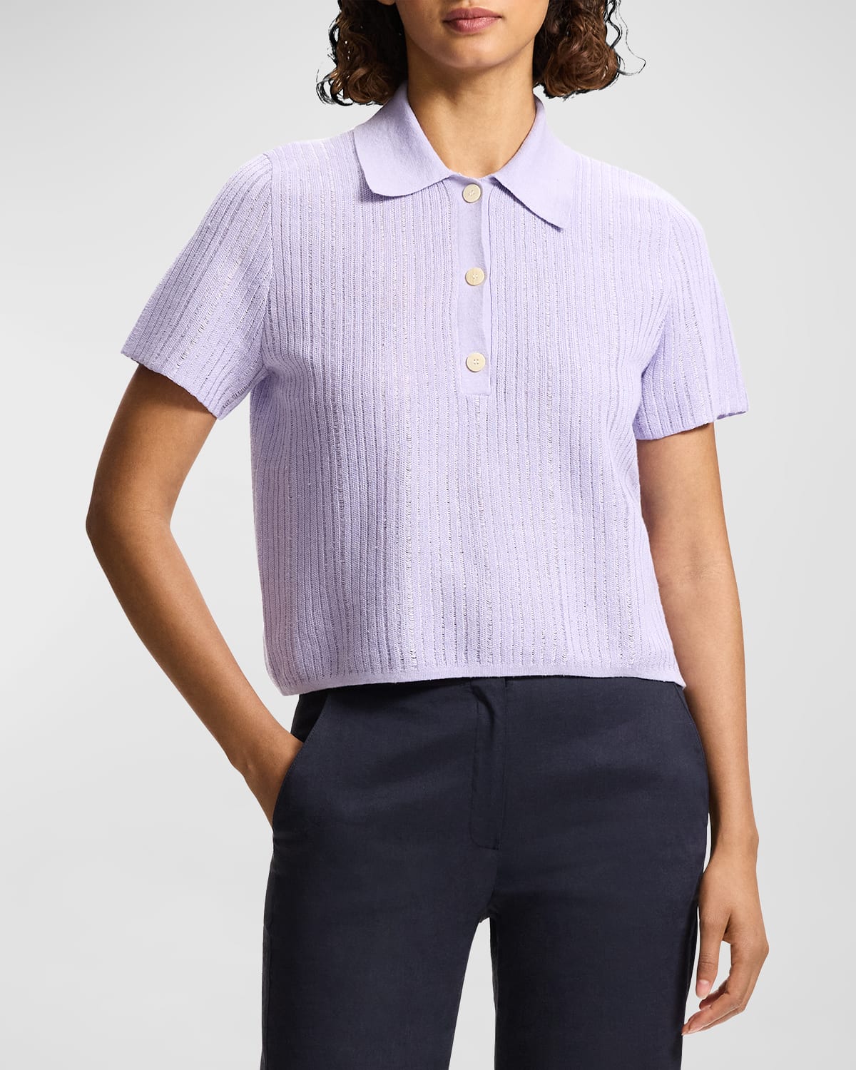 Shop Theory Neo Sag Harbor Cropped Short-sleeve Polo Shirt In Soft Iris