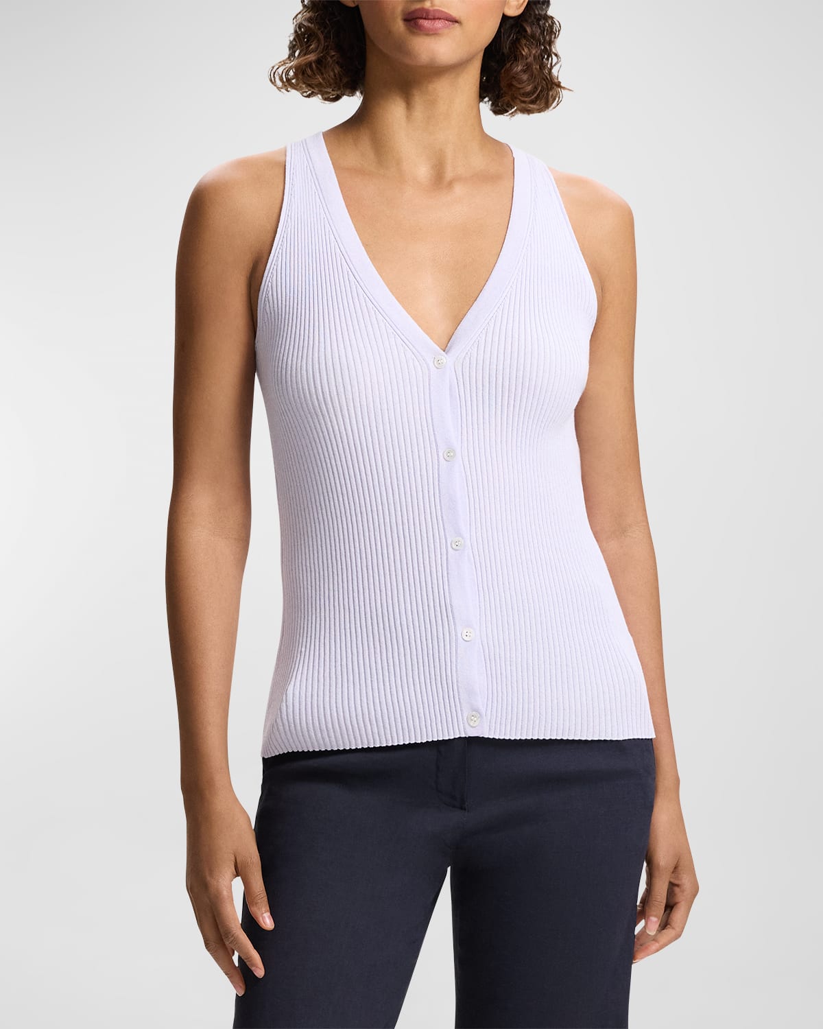 Theory Slim Rib Sweater Vest In Soft Iris/white