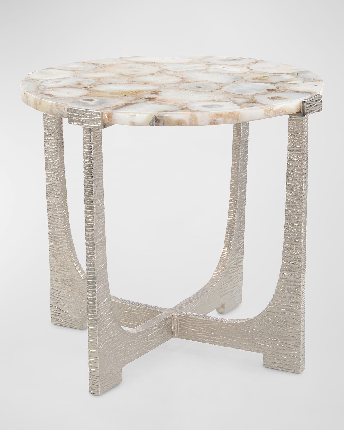 John-richard Collection Unity Round Agate End Table In Nickel, White Agate