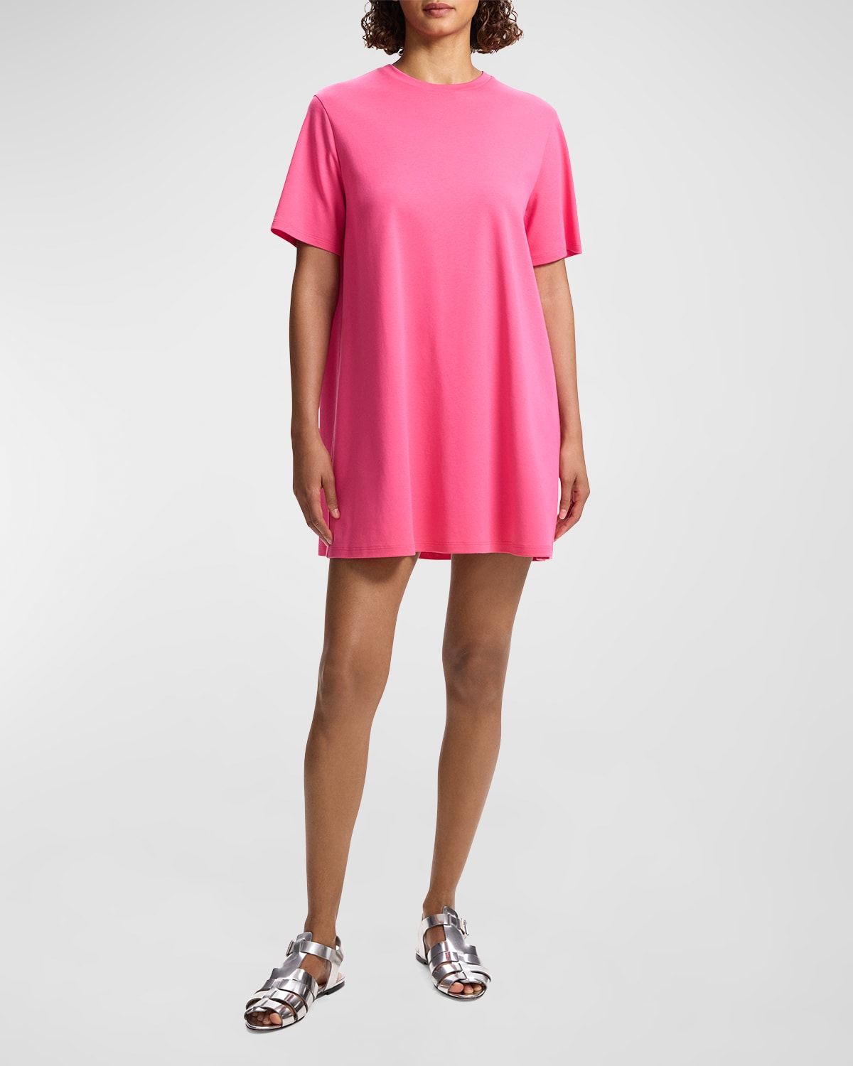Shop Theory Oversized Cotton Tee Mini Dress In Pink Azalea