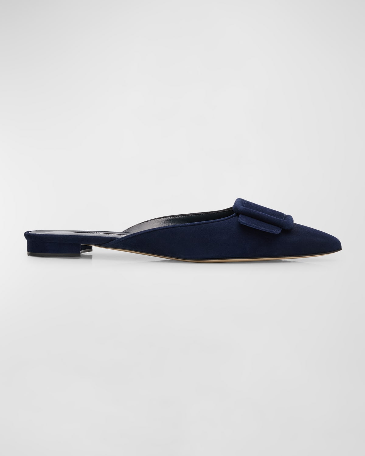 Manolo Blahnik Maysale Suede Buckle Ballerina Mules In Navy