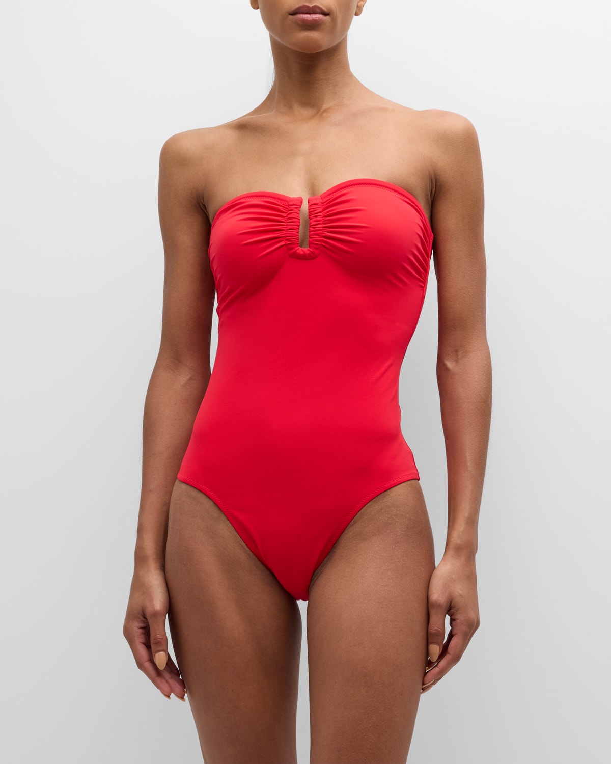 Shop Ulla Johnson Monterey Bandeau One-piece Swimsuit In Scarlet