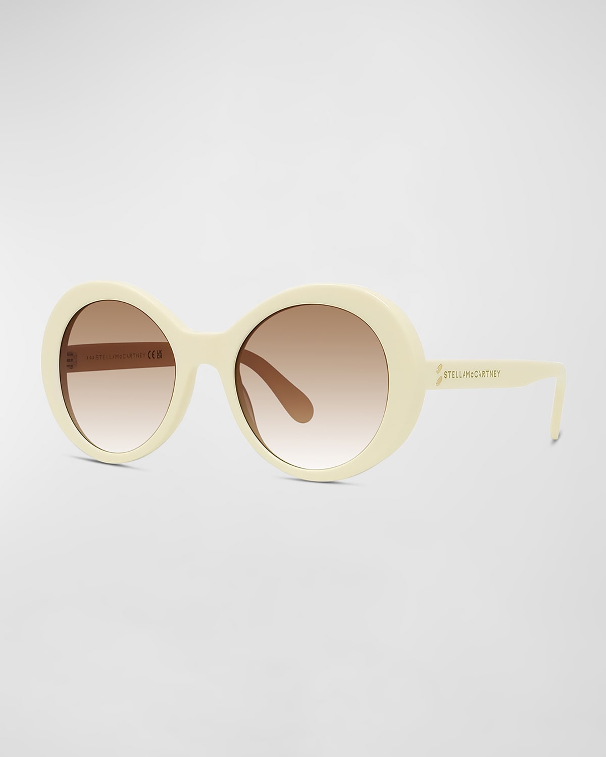 Shop Stella Mccartney Oversized Plastic Round Sunglasses In Ivory Gradient Brown