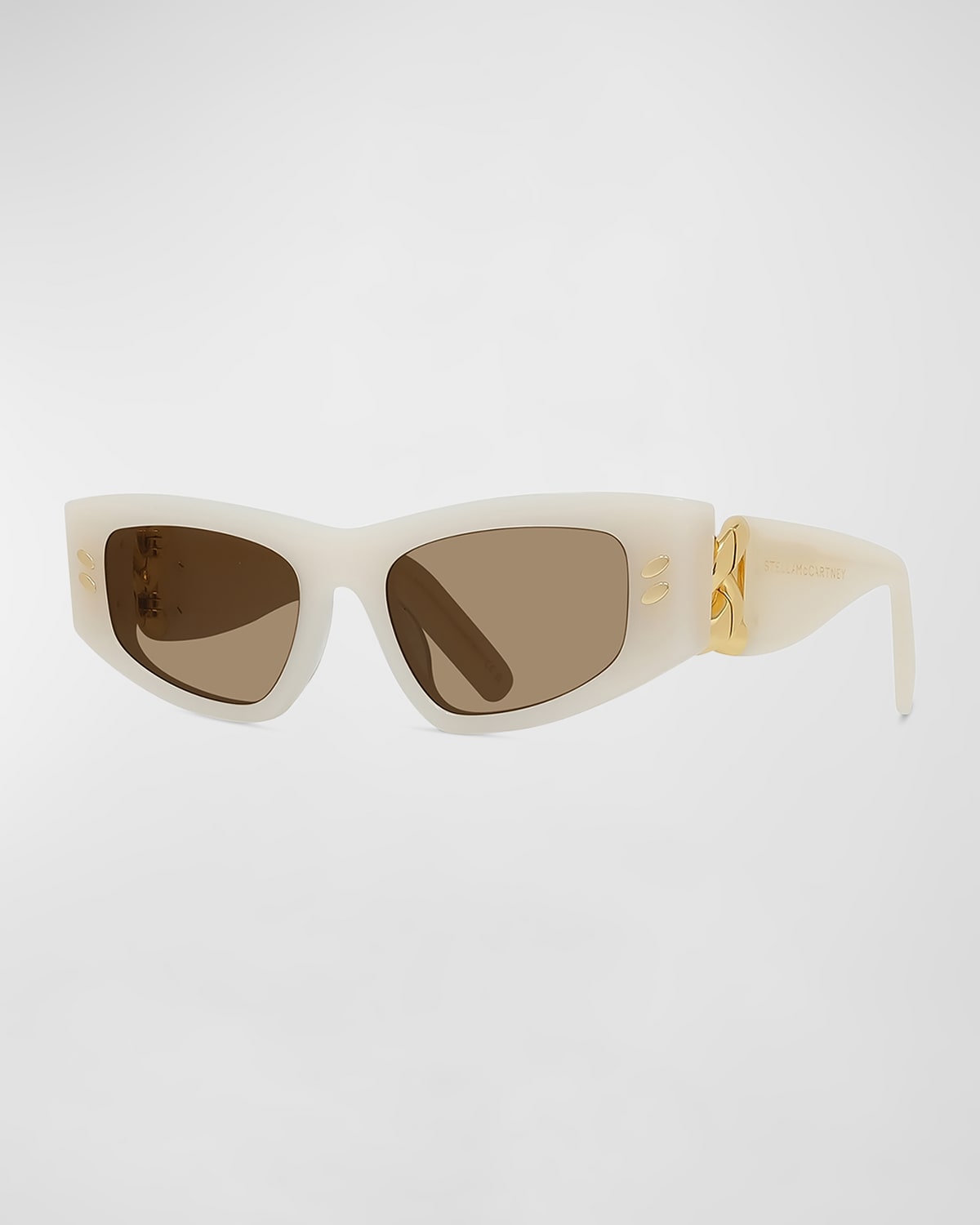 Shop Stella Mccartney Logo Plastic Cat-eye Sunglasses In Ivory Brown