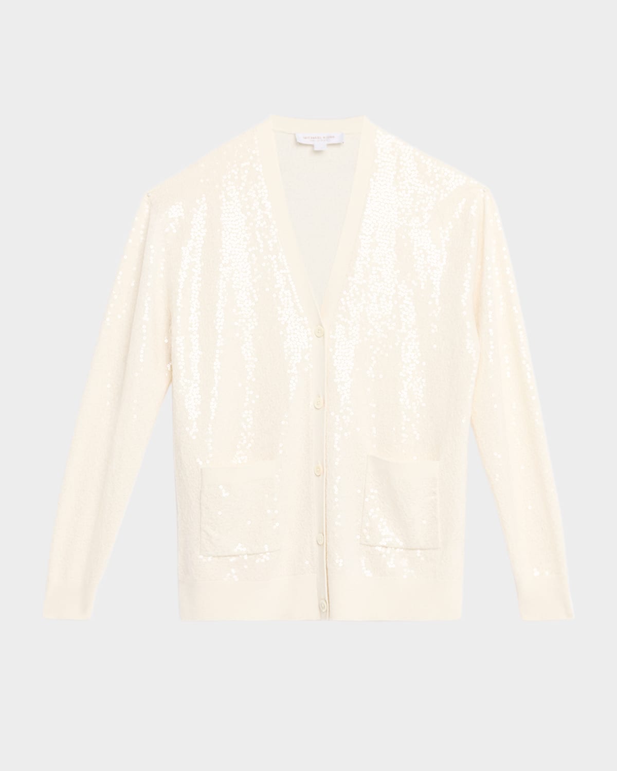 Michael Kors Embellished Sequin Oversized Cashmere Cardigan In White