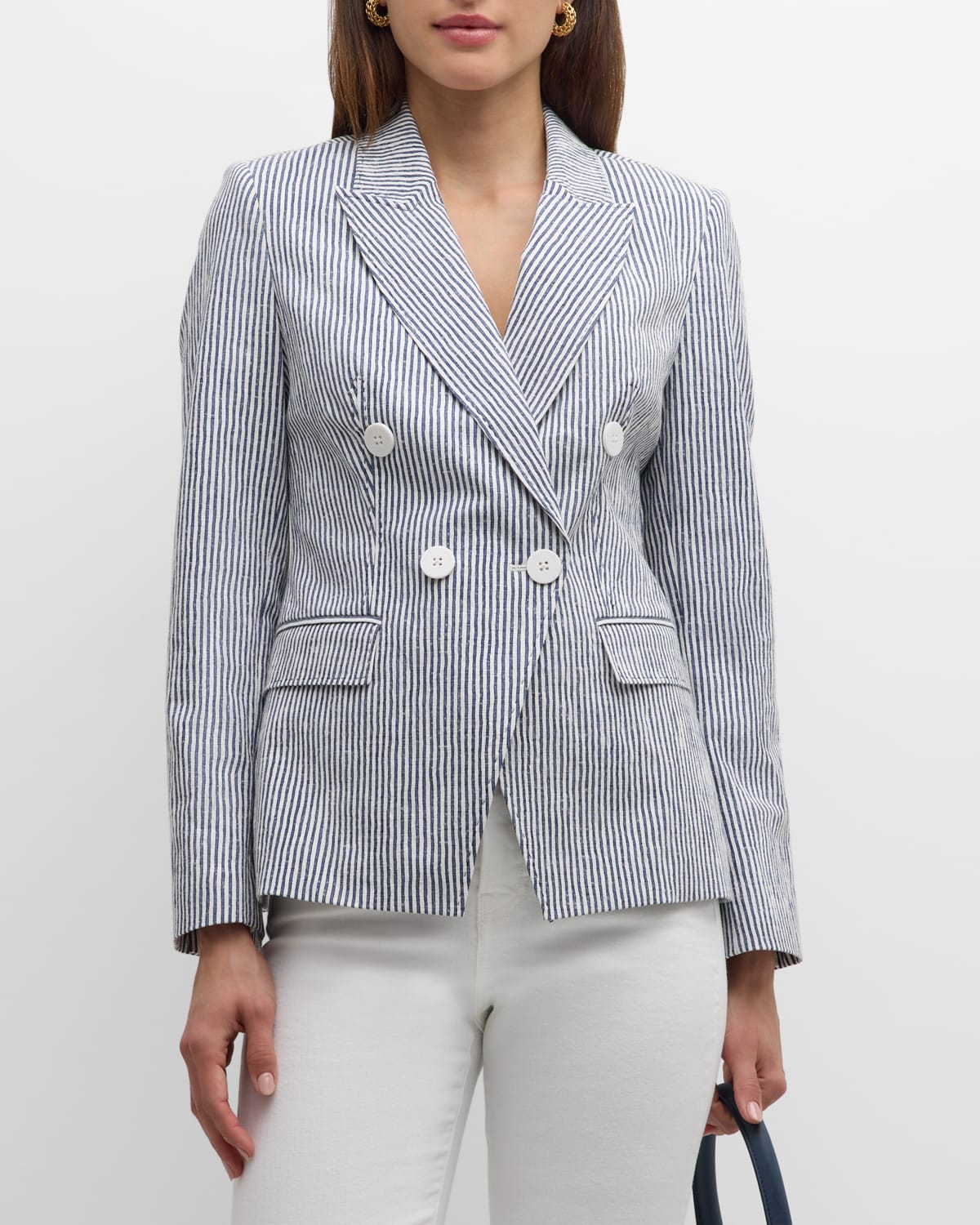 Elie Tahari The Abagail Striped Double-breasted Blazer In Blue