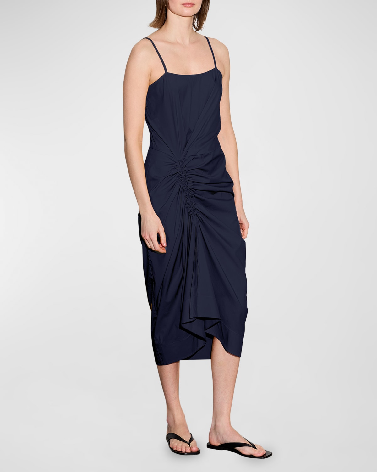 Shop Callas Milano Angie Sleeveless Ruched Midi Dress In Navy