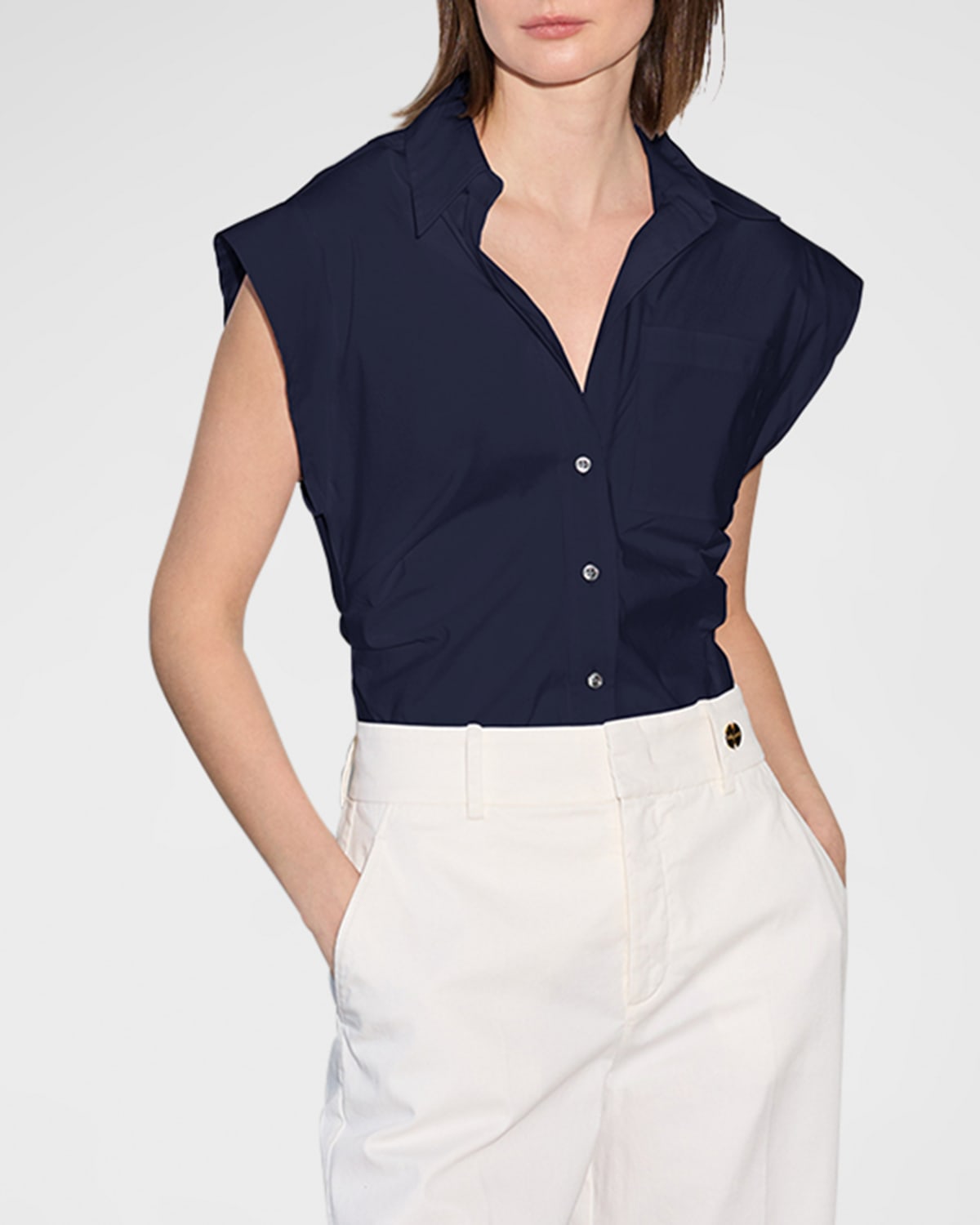 Shop Callas Milano Brando Sleeveless Button-down Shirt In Navy