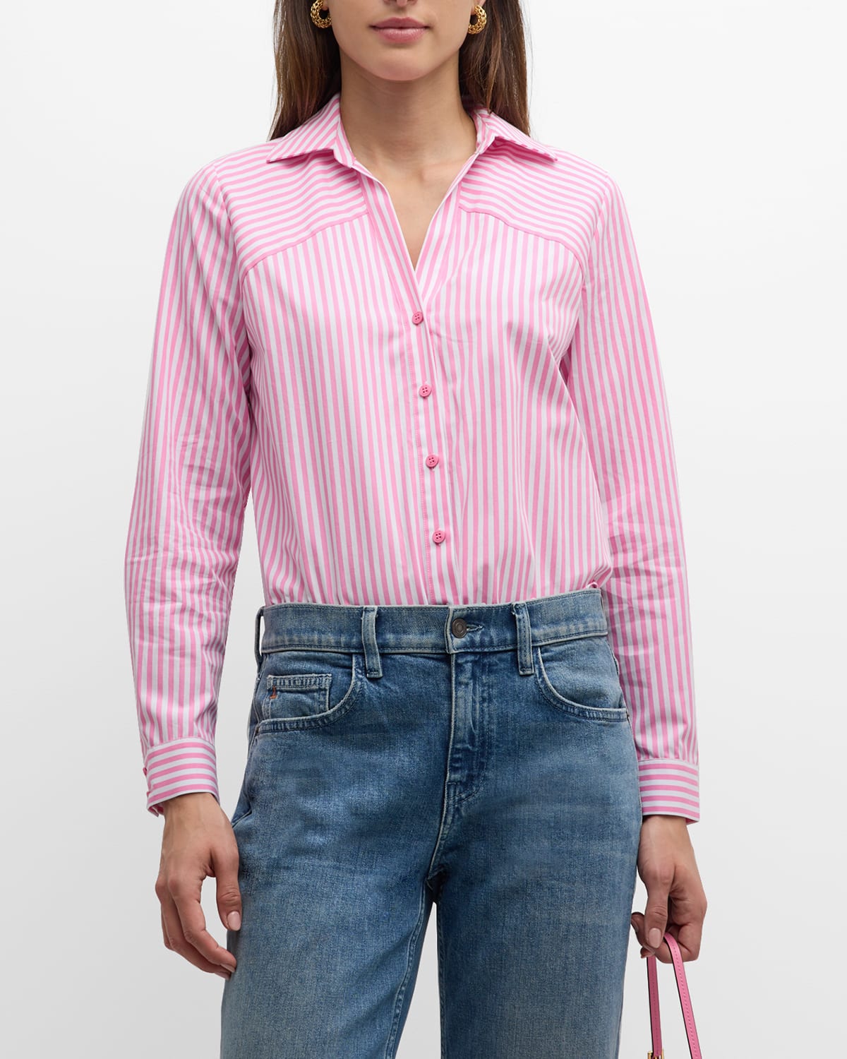 Shop Elie Tahari The Nikita Striped Cotton Shirt In Pink/white