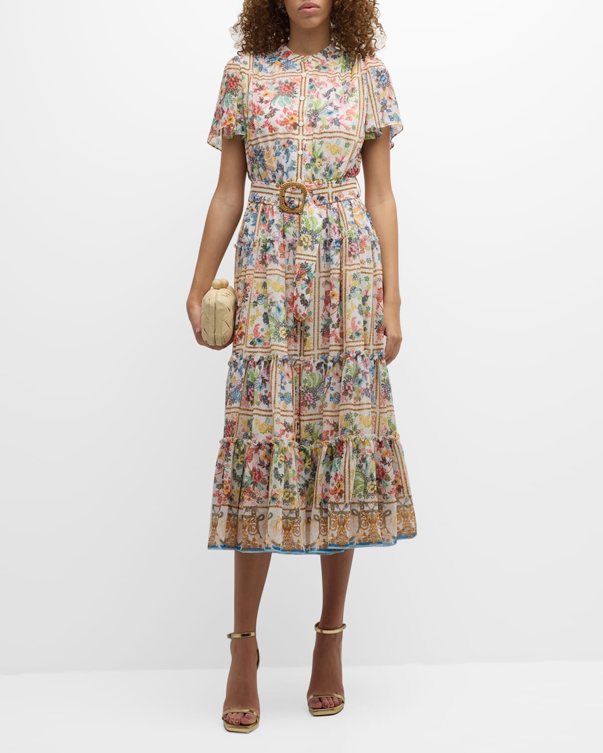 Shop Elie Tahari The Aimee Tiered Floral-print Midi Dress In Summer Palace Print