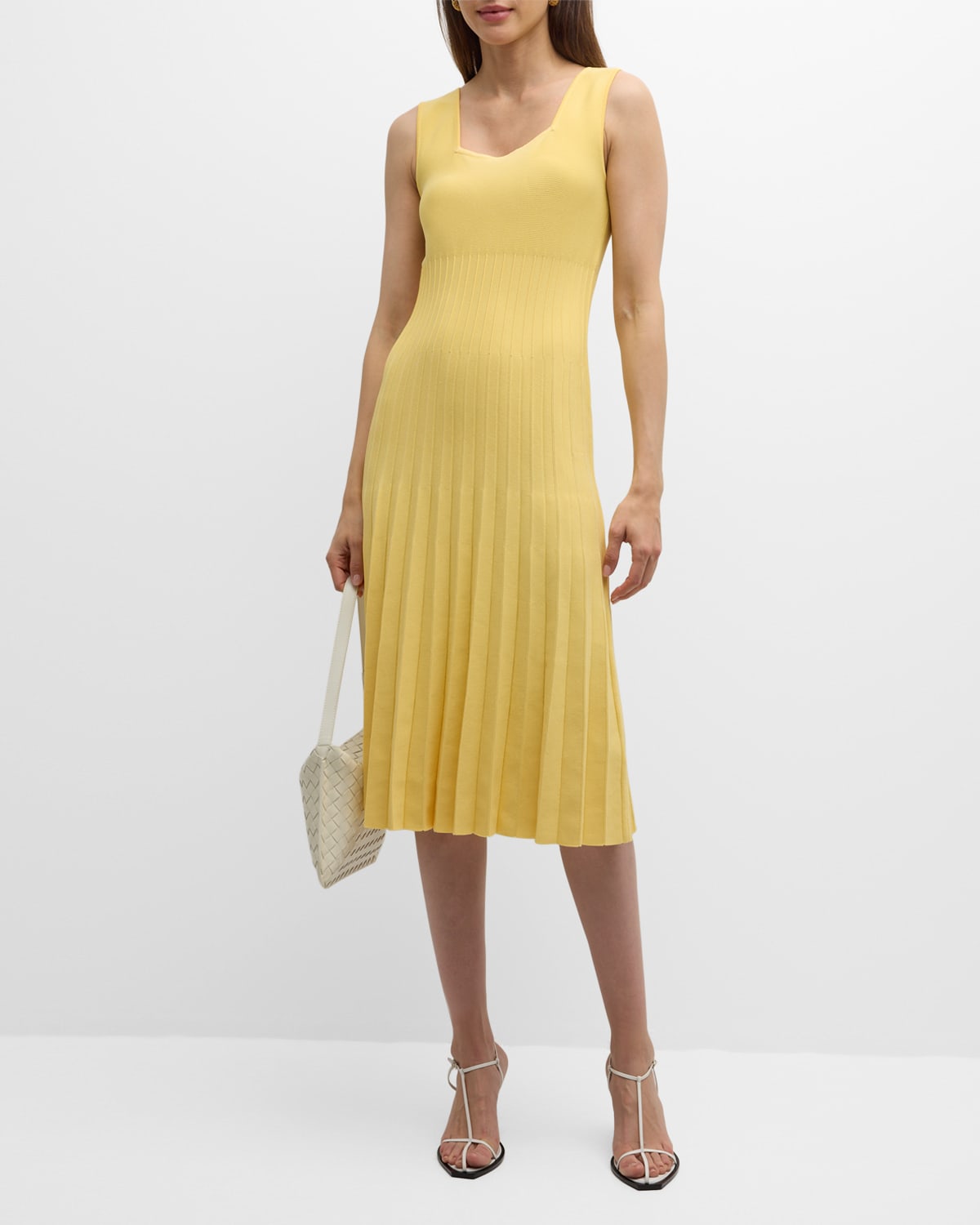 Shop Elie Tahari The Halley Pleated Midi Sweater Dress In Candle Yellow