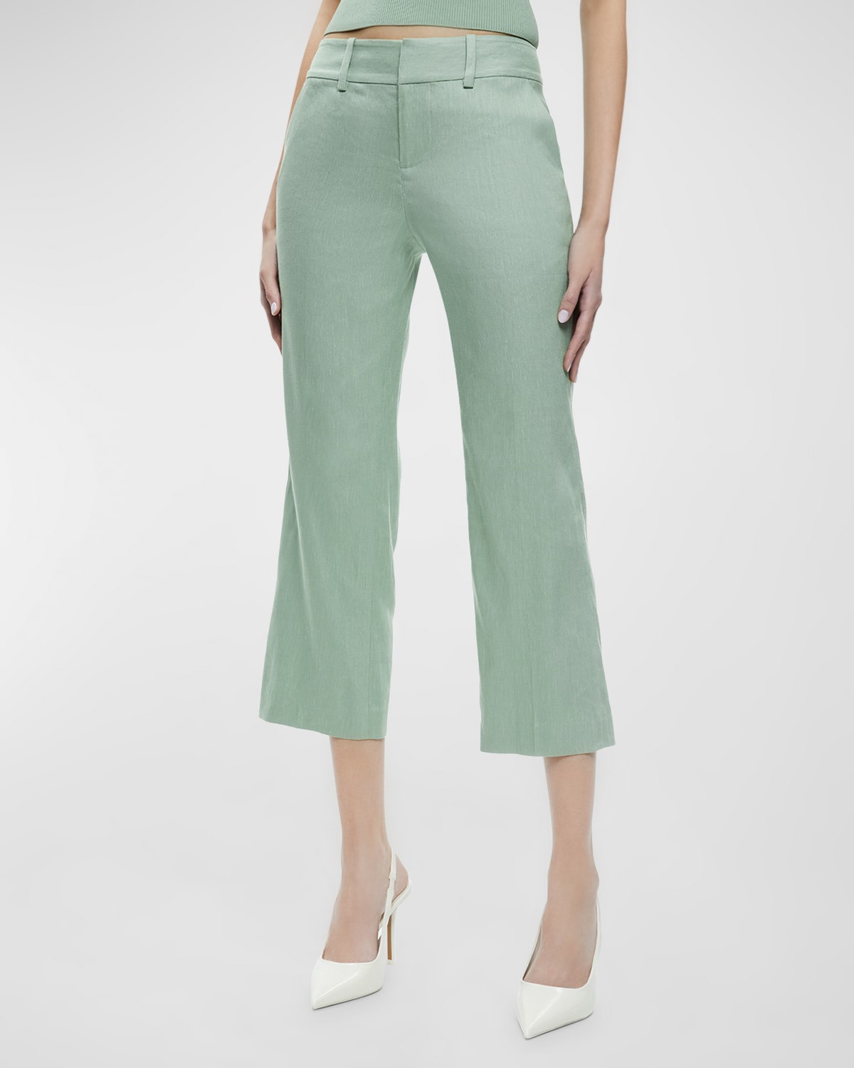 Shop Alice And Olivia Janis Low-rise Cropped Flare Pants In Sage