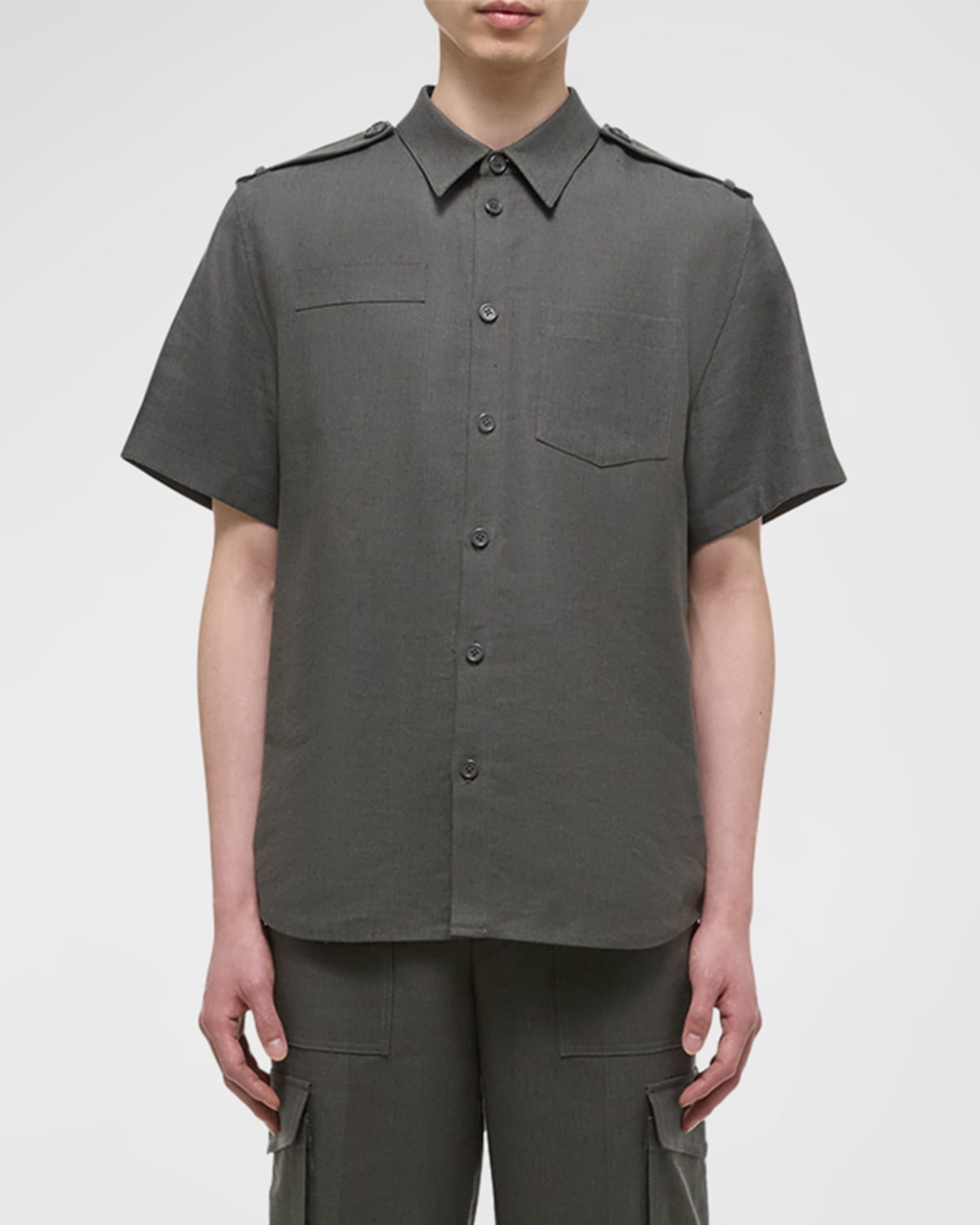 Shop Helmut Lang Men's Archive Epaulette Short-sleeve Shirt In Graphite