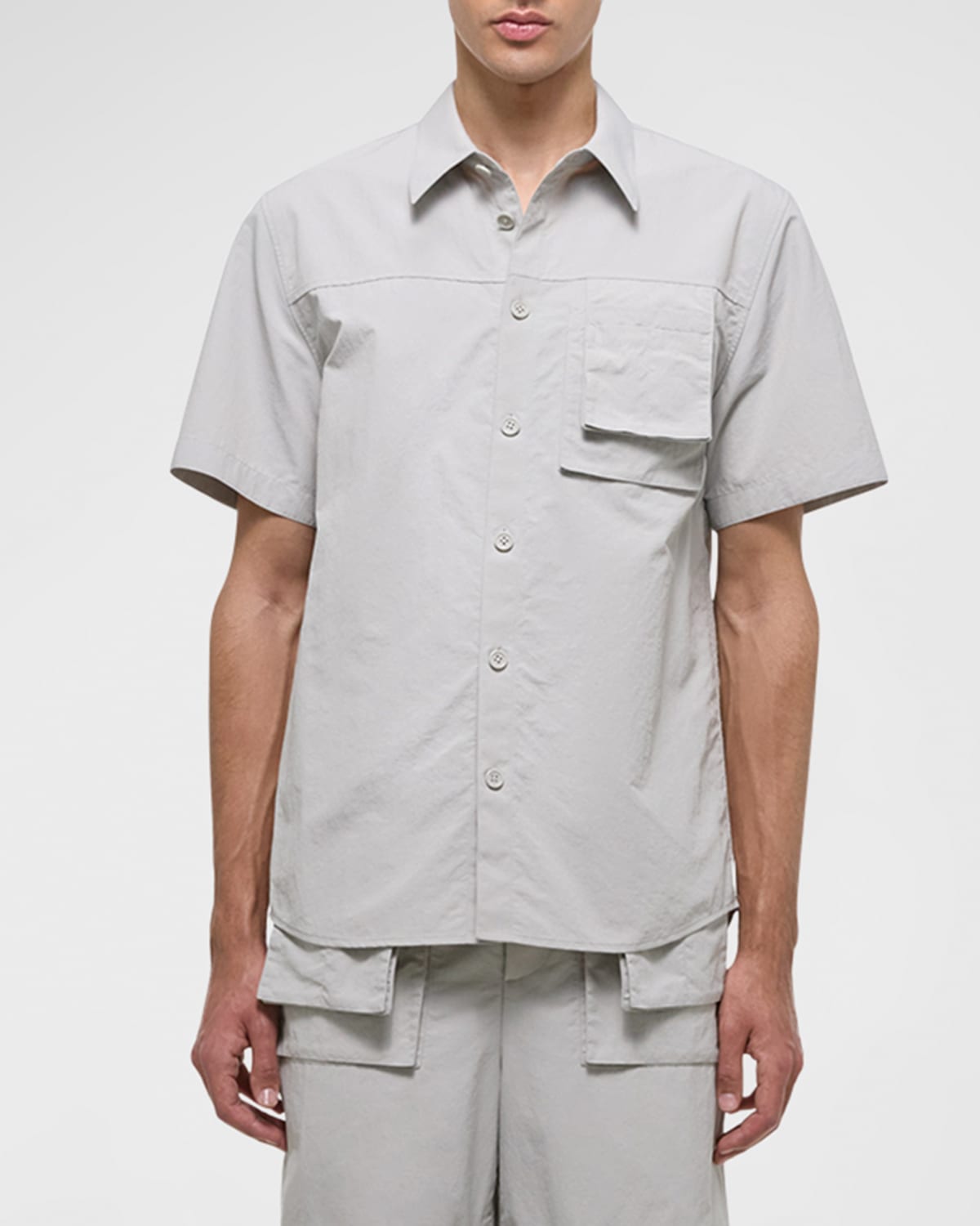 Shop Helmut Lang Men's Air Nylon Pocket Short-sleeve Shirt In Stone