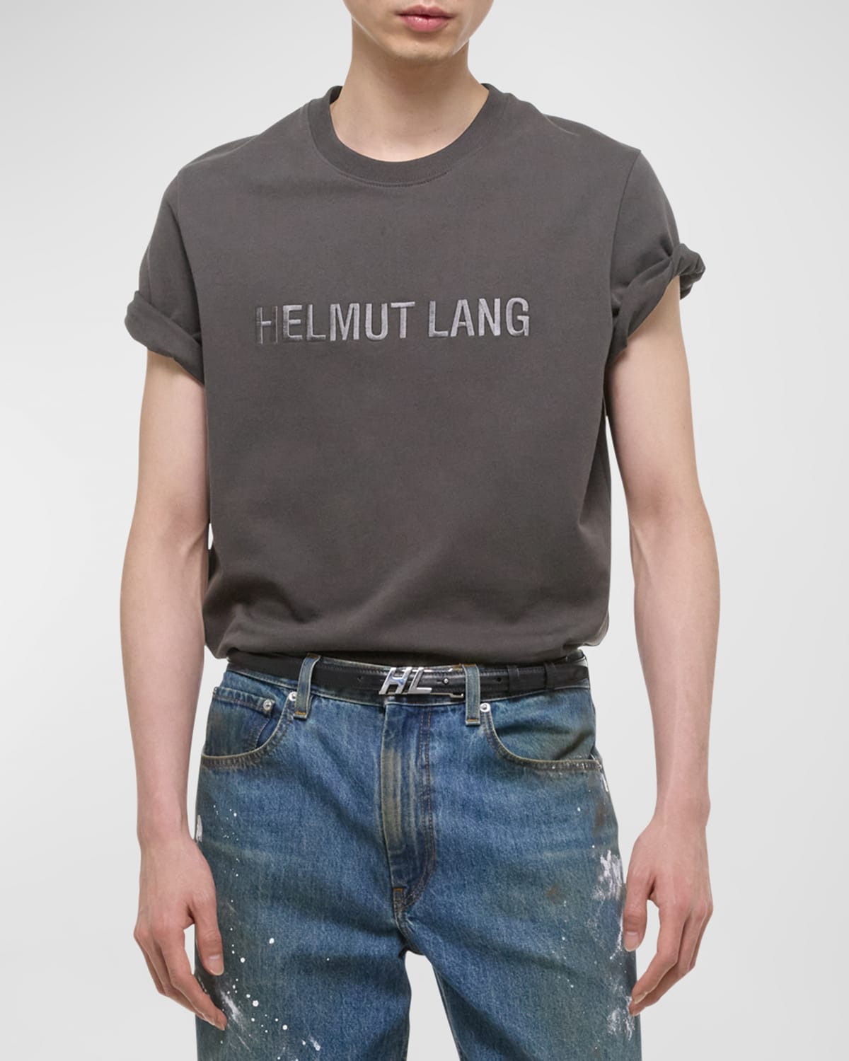 Shop Helmut Lang Men's Logo Oversized Short-sleeve T-shirt In Graphite