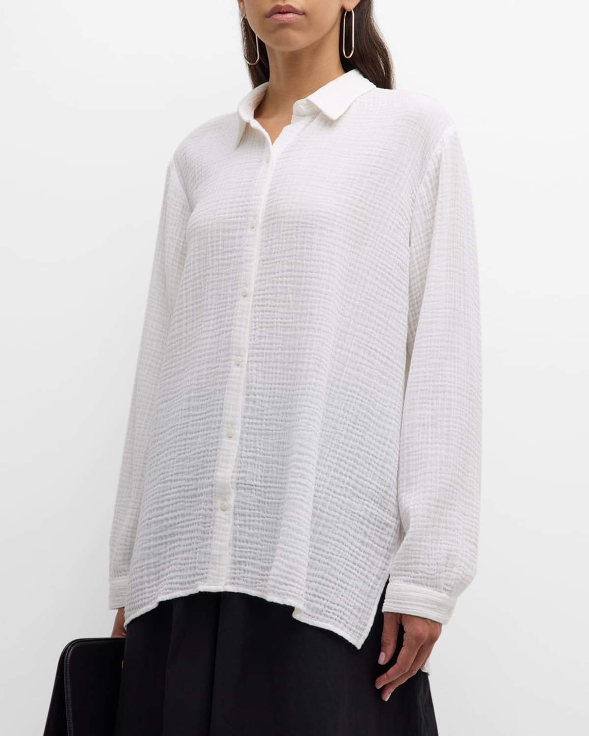 Eileen Fisher Button-down Organic Cotton Gauze Shirt In White