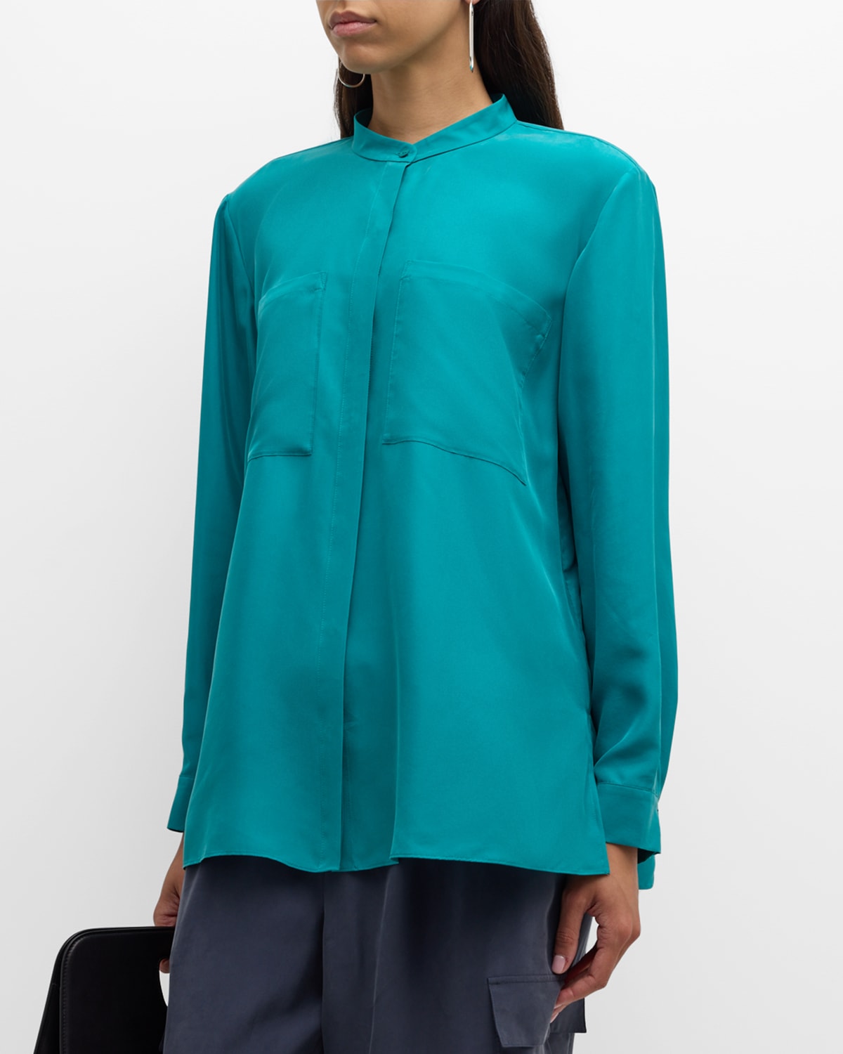 Eileen Fisher Button-down Washed Silk Shirt In Blue