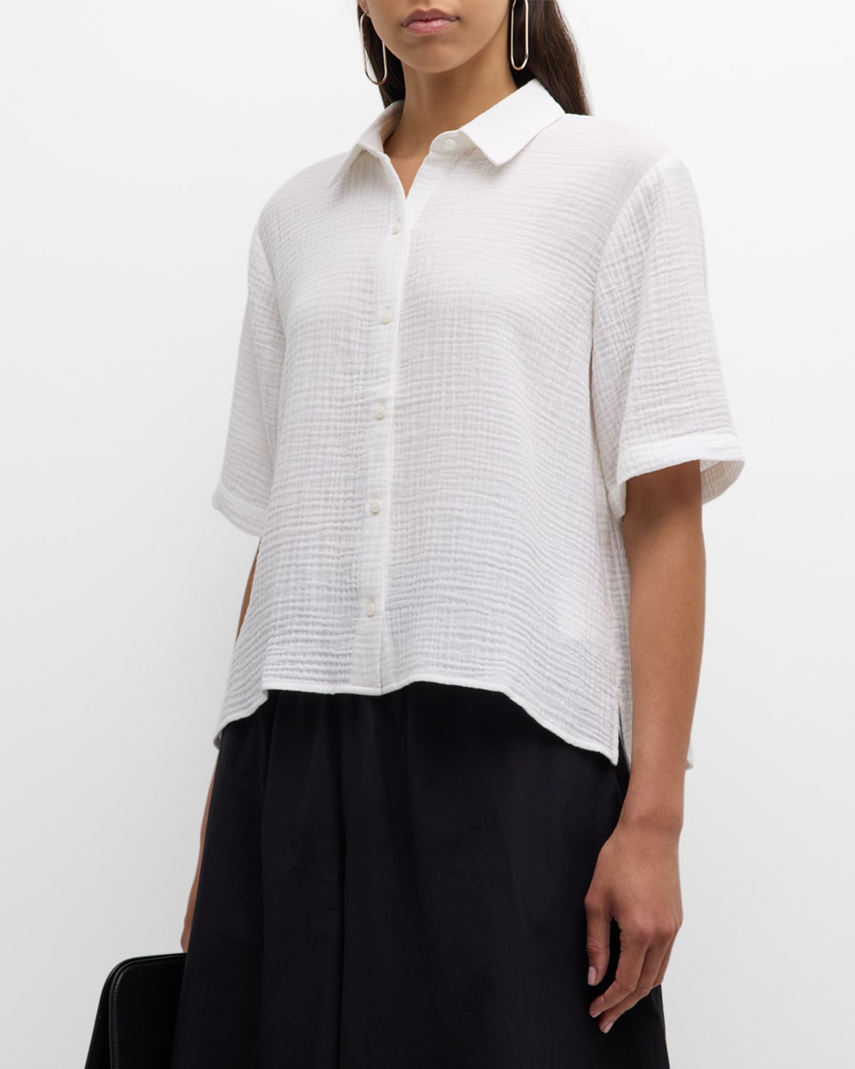 Shop Eileen Fisher Button-down Organic Cotton Gauze Shirt In White