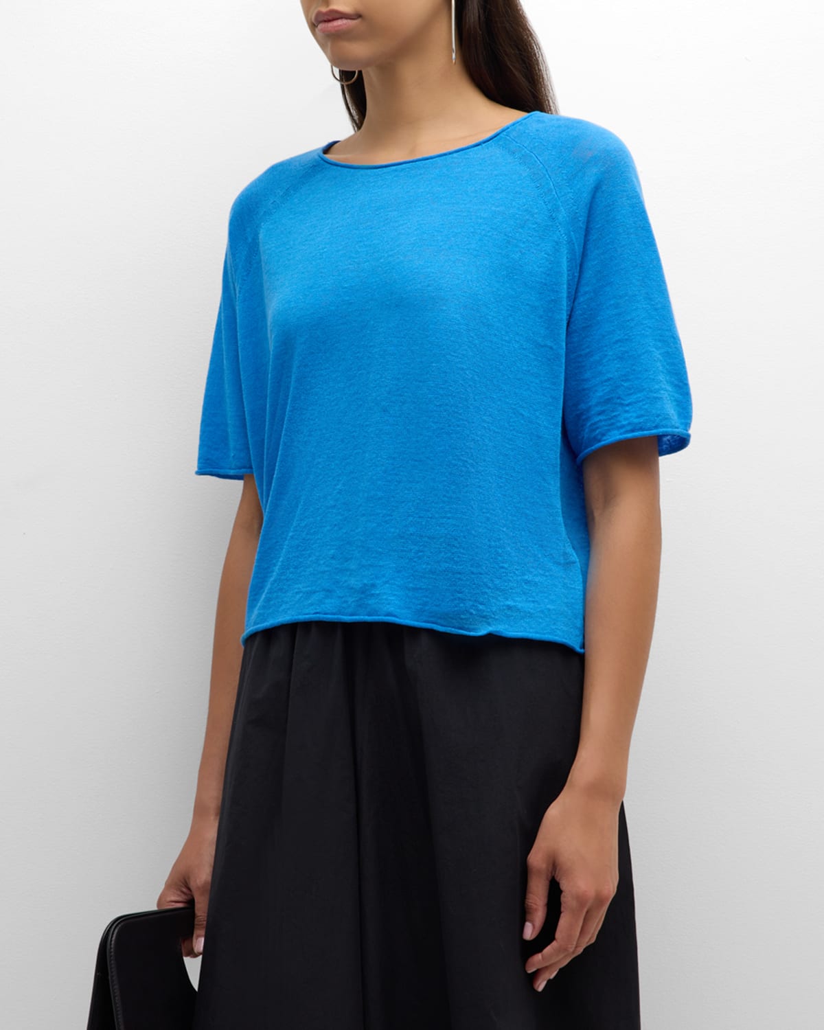 Eileen Fisher Raglan-sleeve Organic Linen-cotton Pullover In Blue