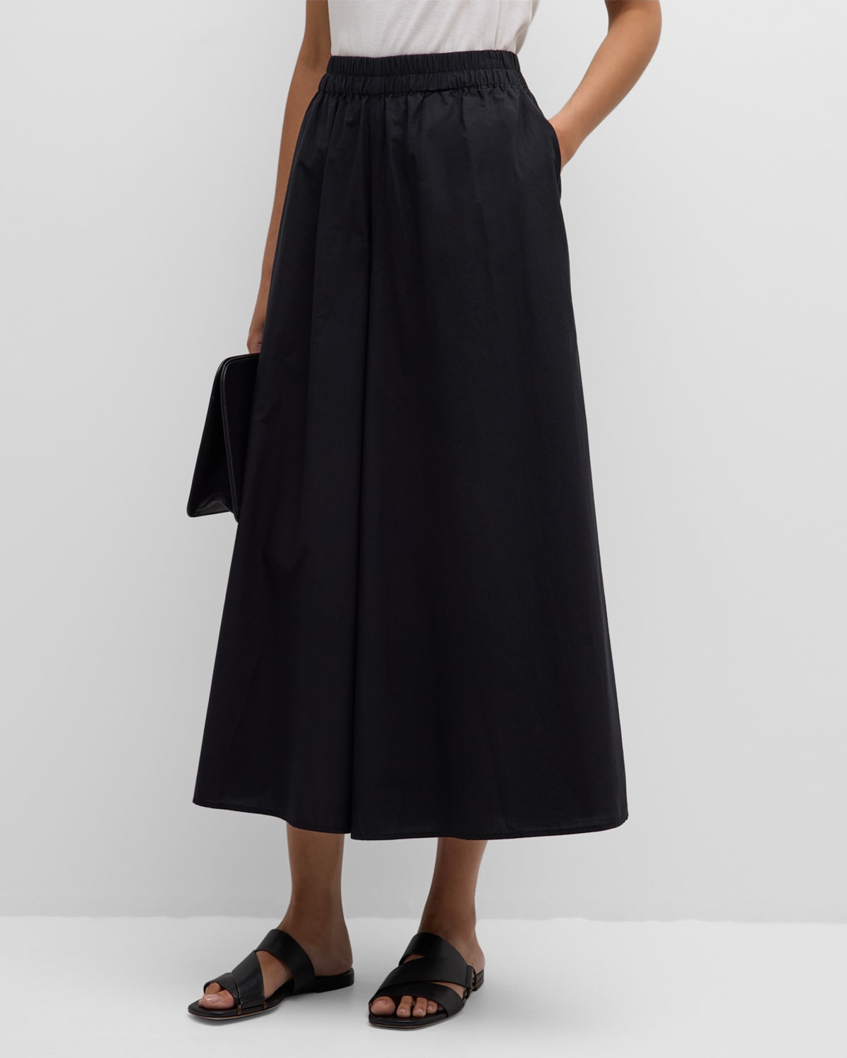 Shop Eileen Fisher Petite Wide-leg Organic Cotton Poplin Pants In Black