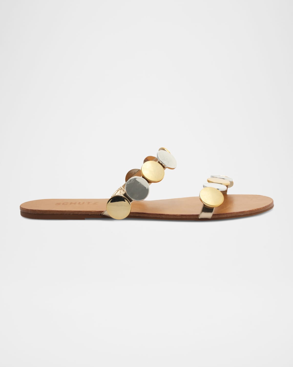 Shop Schutz Acacia Metallic Coin Flat Sandals In Gold