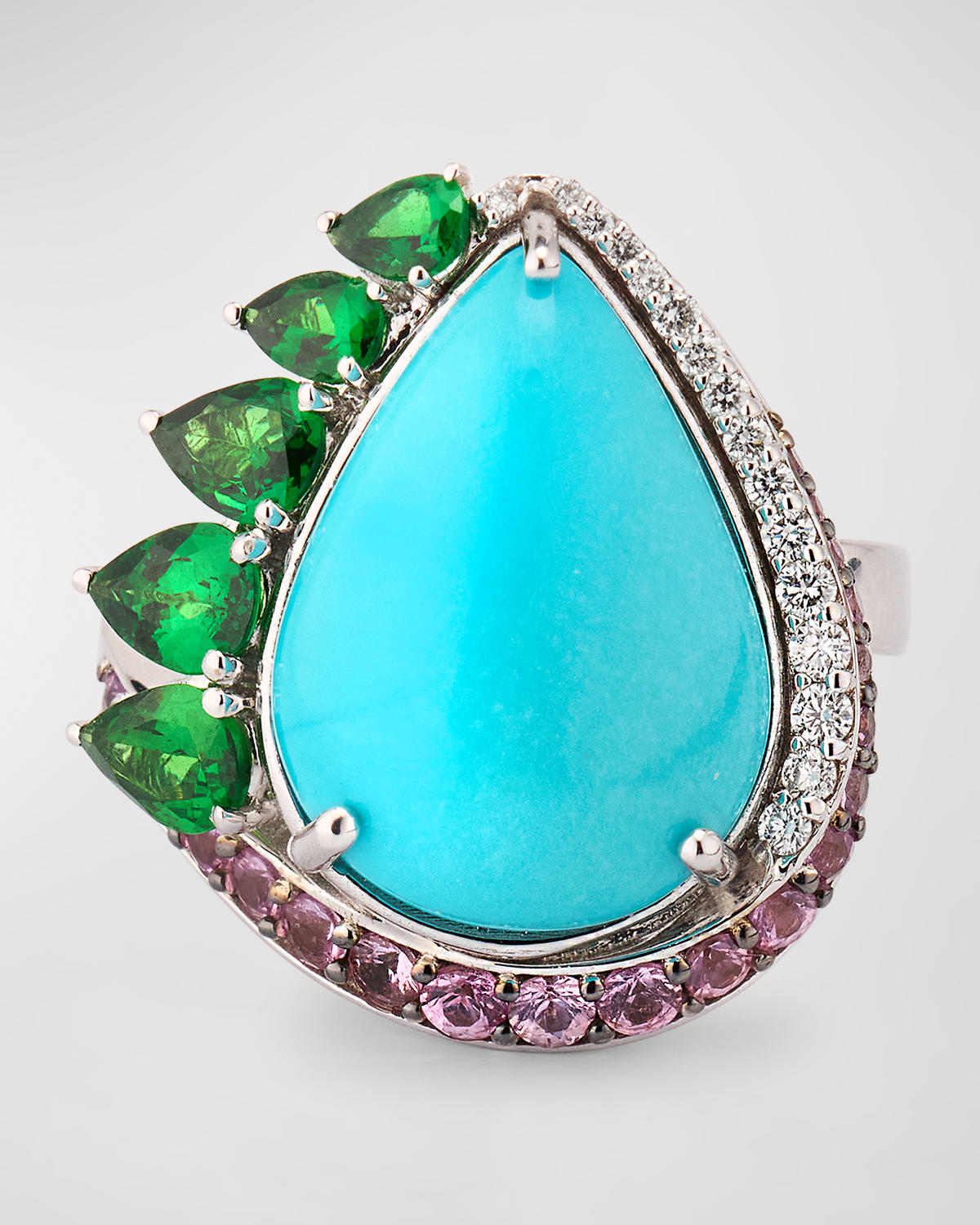 One-of-a-Kind Turquoise, Tsavorite, Pink Sapphire, and Diamond Ring