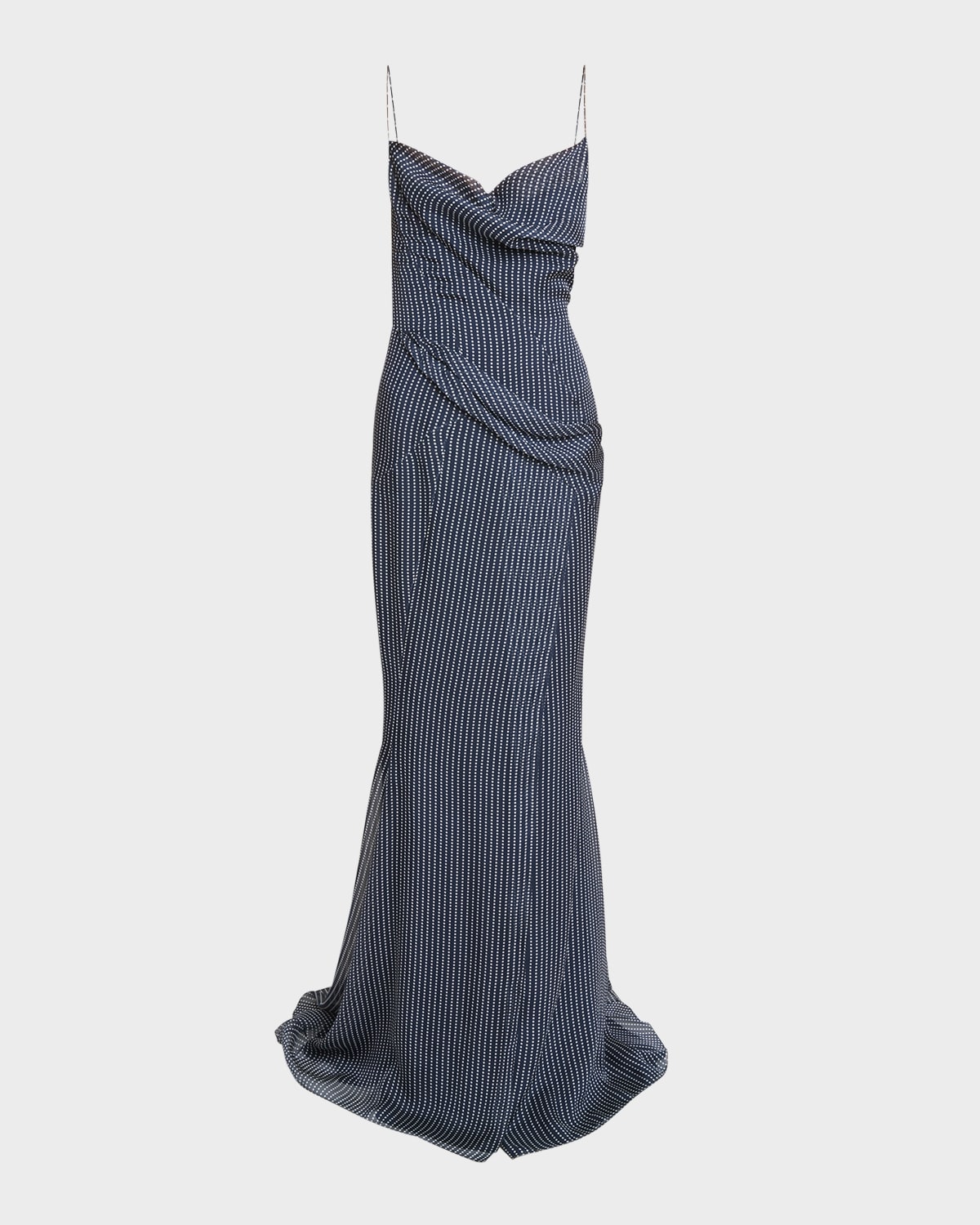 Polka-Dot Silk Open-Back Gown