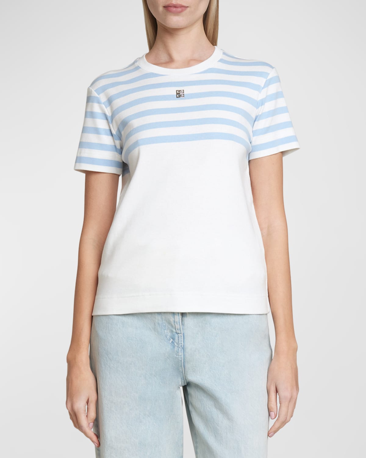 Shop Givenchy Striped Top T-shirt With 4g Logo Detail In White Light Blue