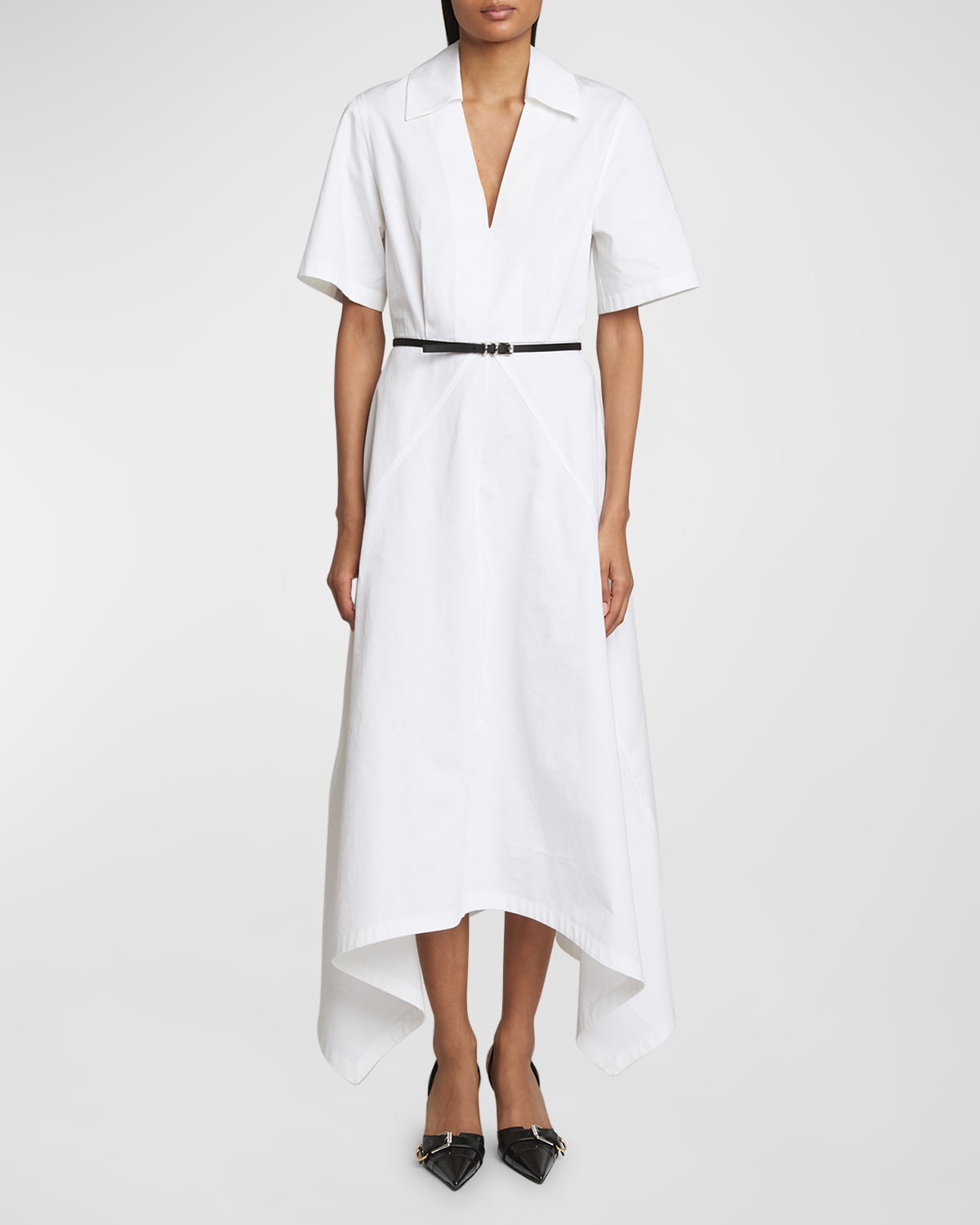 Givenchy Asymmetric Poplin Shirtdress With Belt In White
