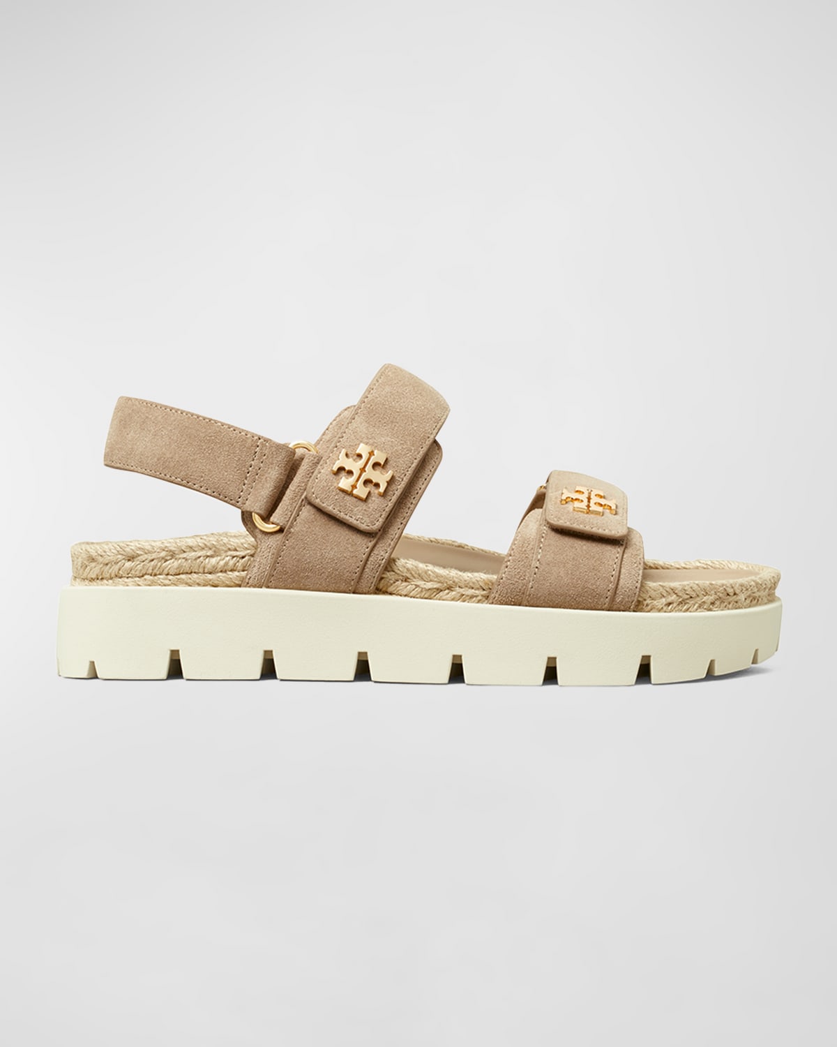 Shop Tory Burch Kira Suede Dual-band Sport Sandals In Ceramic Taupe