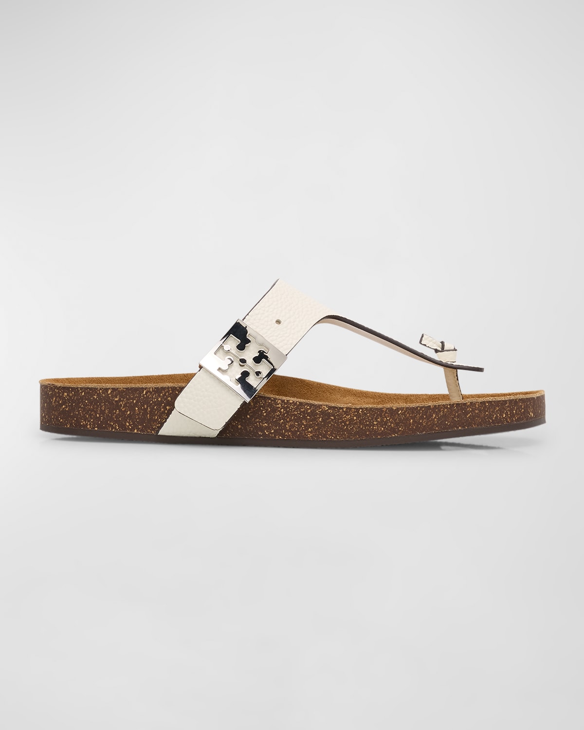 Tory Burch Mellow Leather Buckle Thong Sandals In Blanc  Light Oak