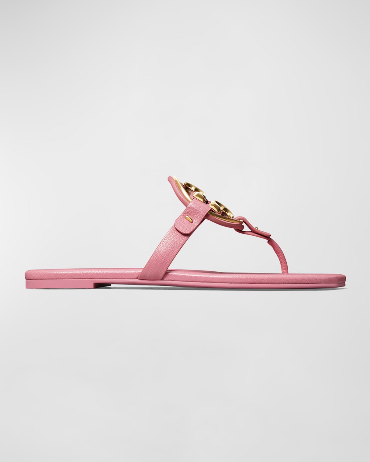 Tory Burch Miller Leather Medallion Flat Thong Sandals In Pink
