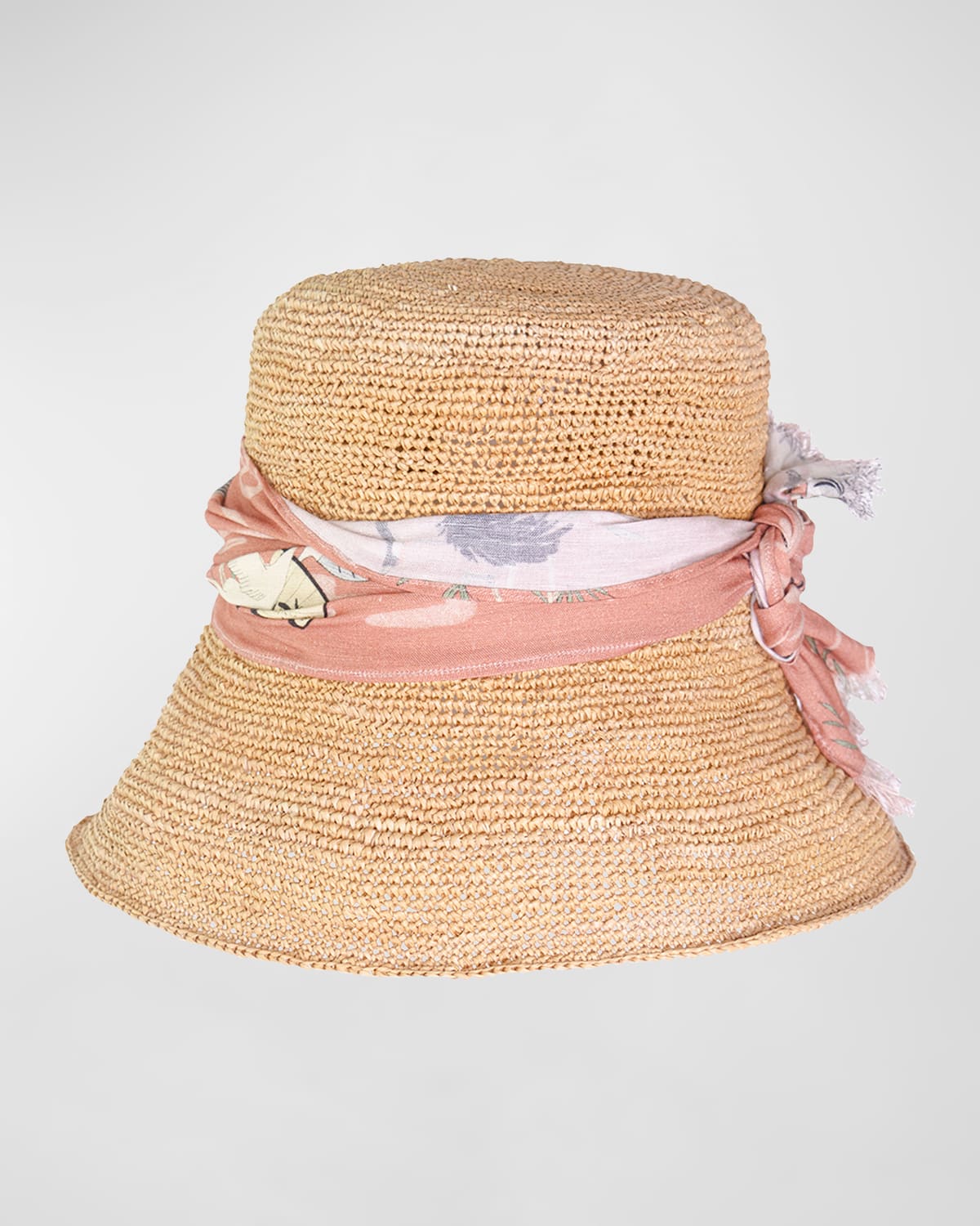 Shop Sensi Studio Lampshade Crocheted Bucket Hat With A Tied Band In Beige Straw