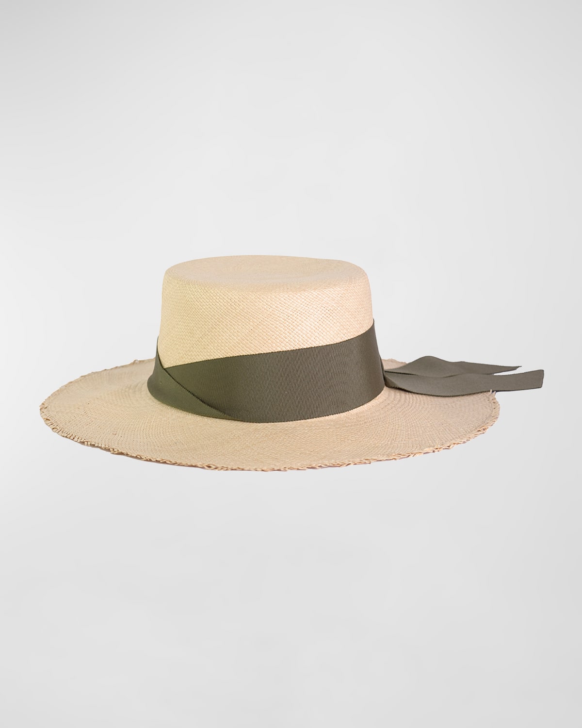 Shop Sensi Studio Frayed Cordovan Straw Large Brim Hat In Natural Straw Dark Olive