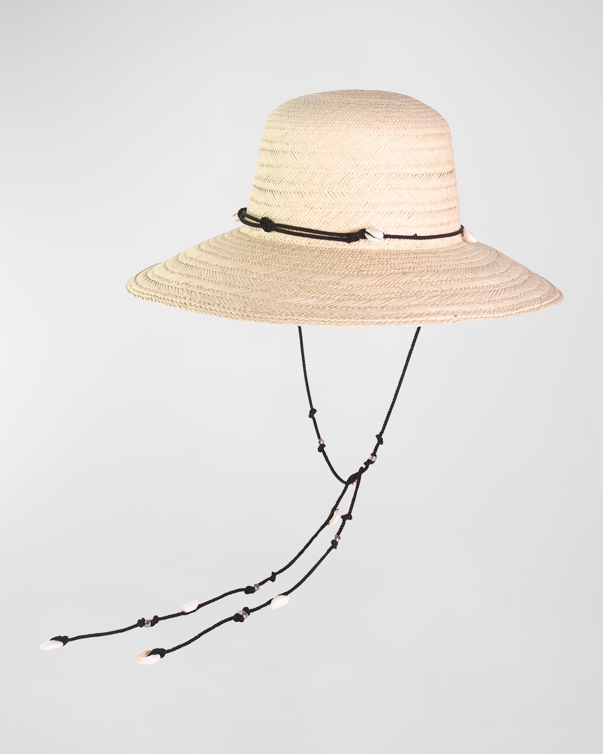 Shop Sensi Studio Lampshade Texturized Straw Bucket Hat With Shells In Natural Straw Black Leather