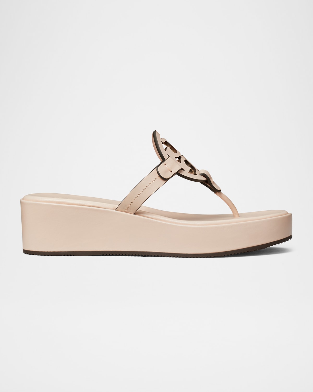 Tory Burch Miller Leather Logo Wedge Thong Sandals In Soft Pink