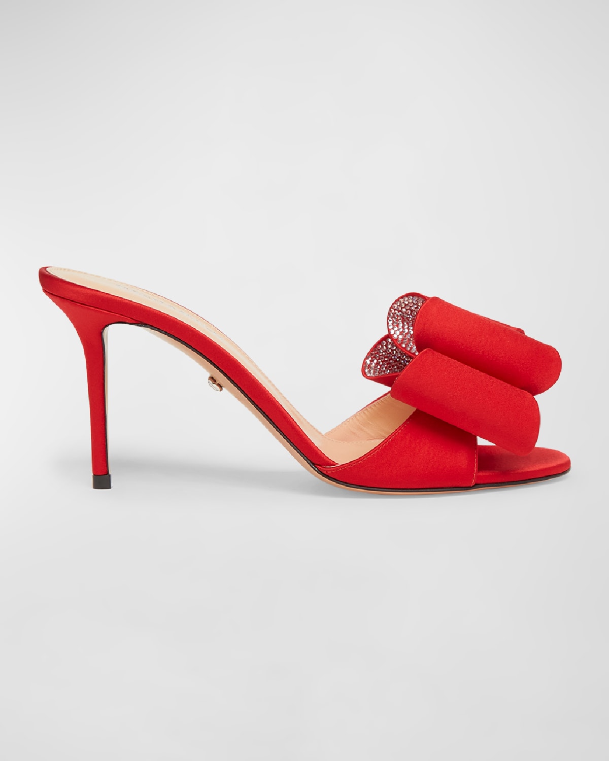 Le Cadeau Satin Crystal-Bow Slide Sandals