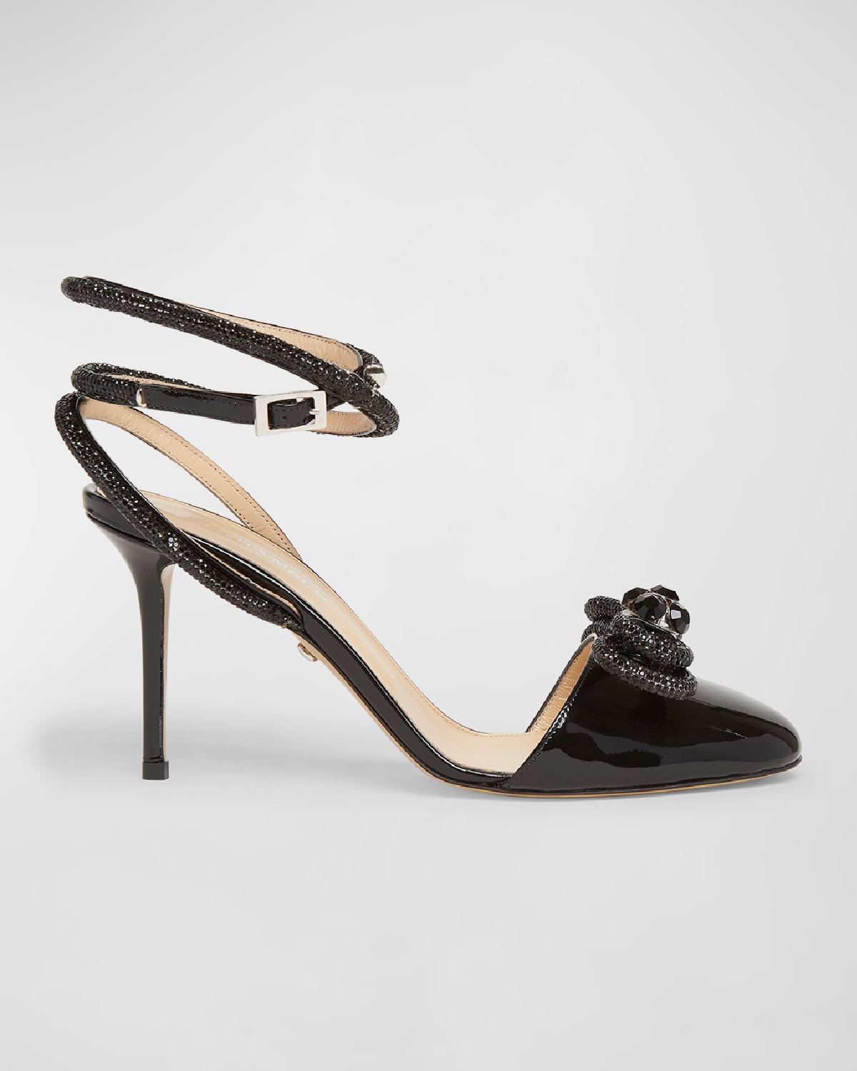 Mach&mach Double Bow Strass Ankle-strap Pumps In Black